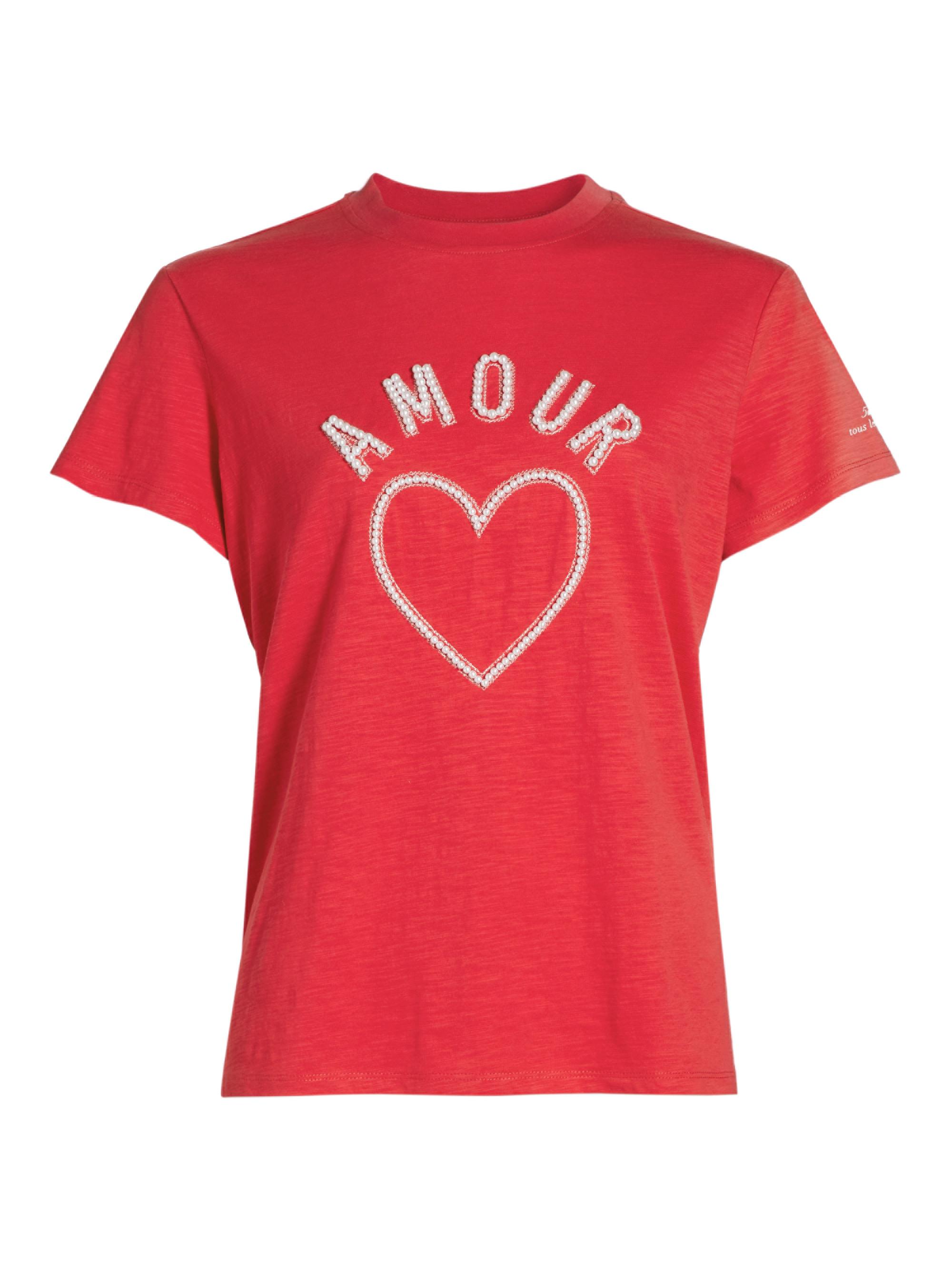 CINQ A SEPT Women's Faux Pearl Amour Cotton T-Shirt - Cardinal White