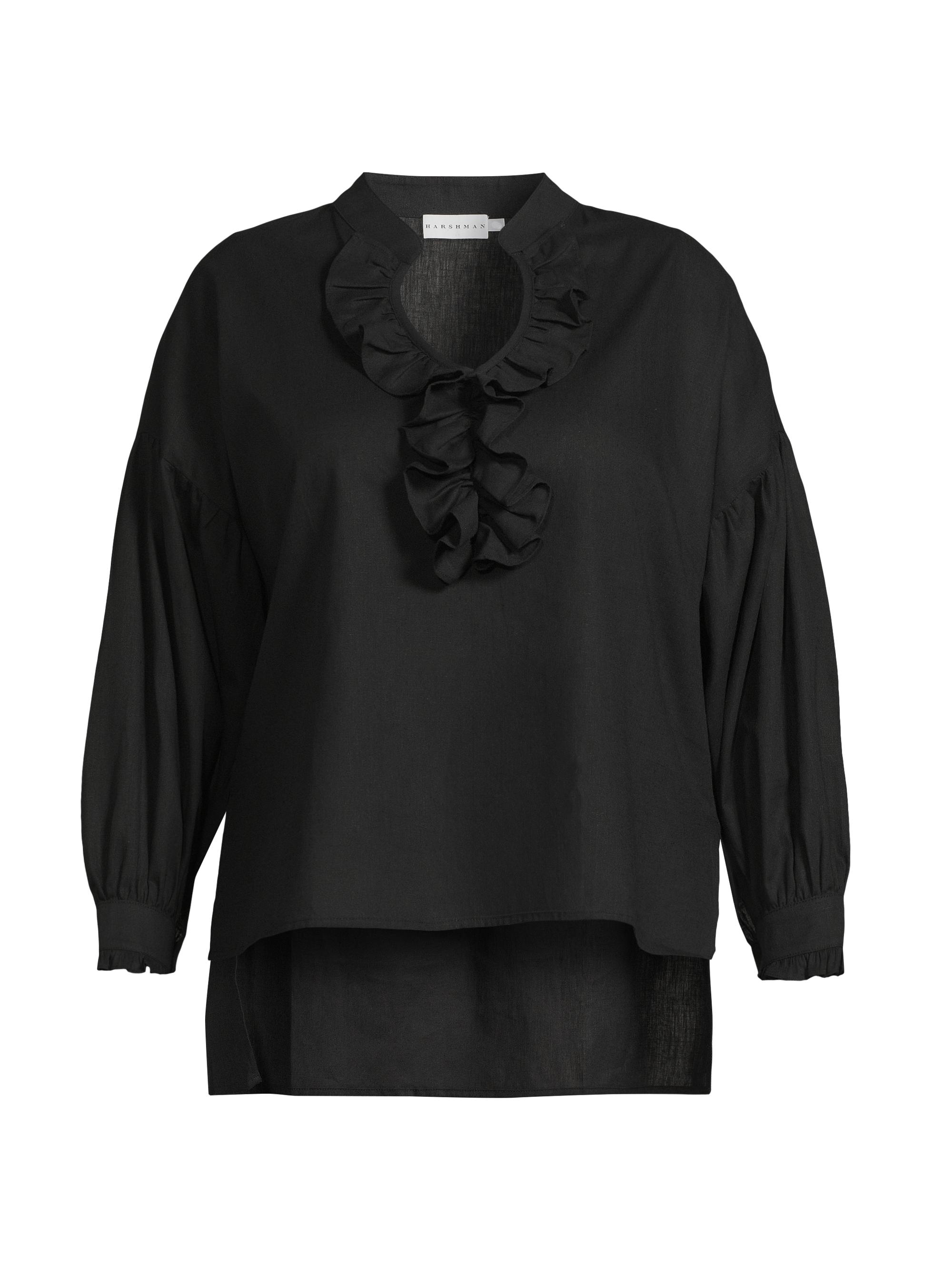 Harshman Women's Plus Cordelia Ruffled Cotton & Linen Blouse - Black