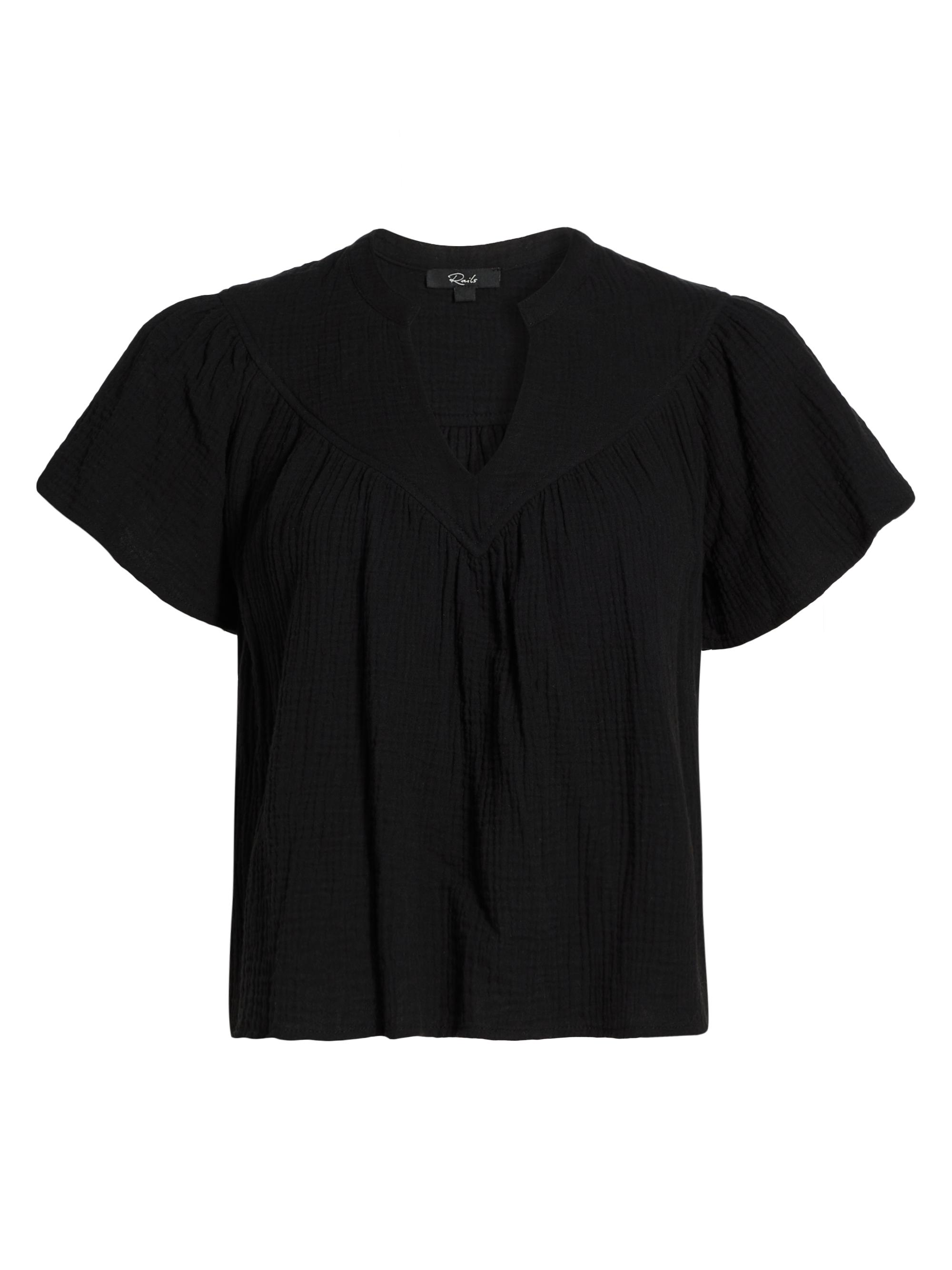 Rails Women's Sayer Gauze Split Neck Short-Sleeve Top - Black