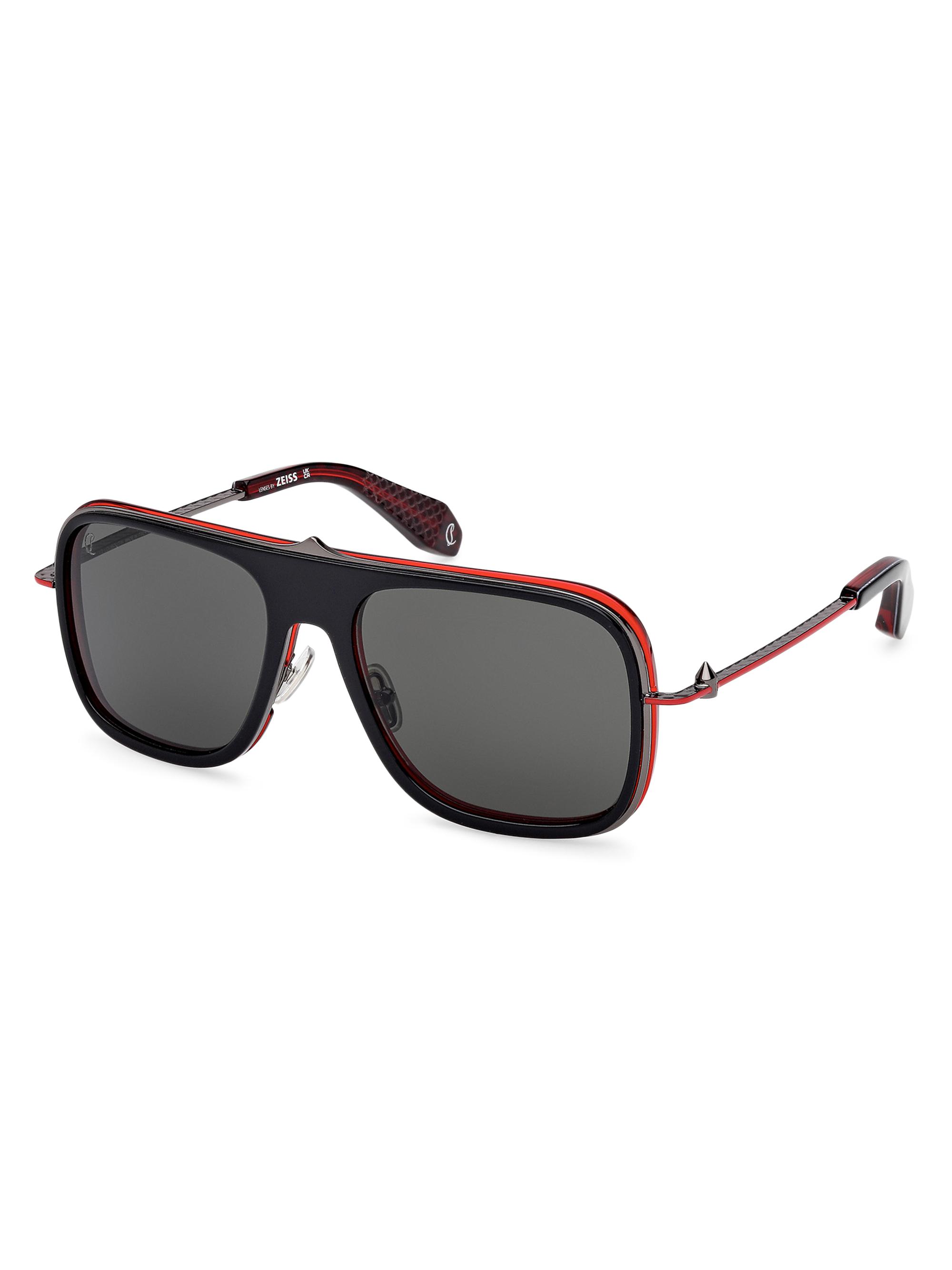 Christian Louboutin Men's 58MM Rectangular Sunglasses - Black Red Black