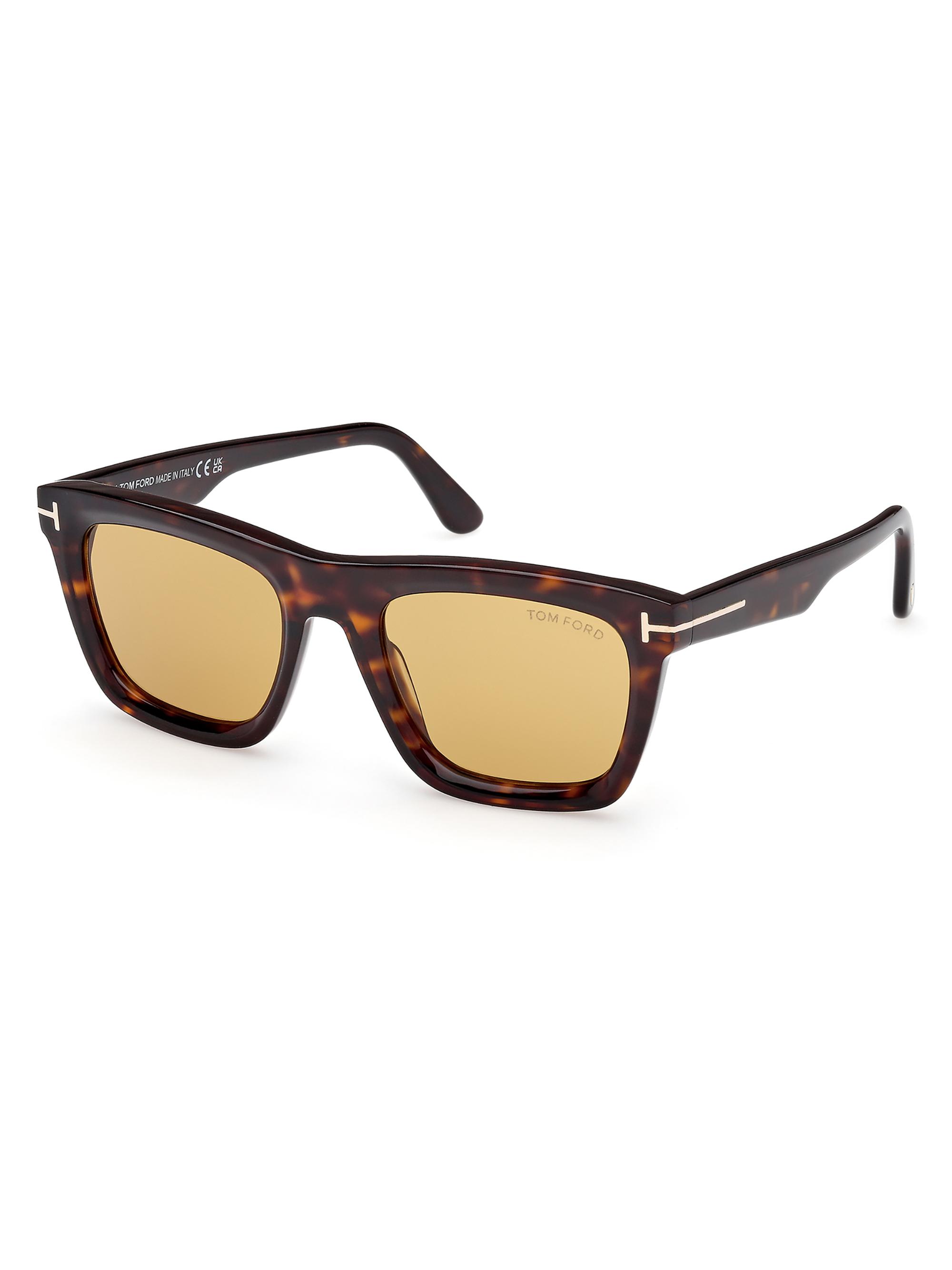TOM FORD Men's Lelio 52MM Rectangle Sunglasses - Dark Havana Yellow