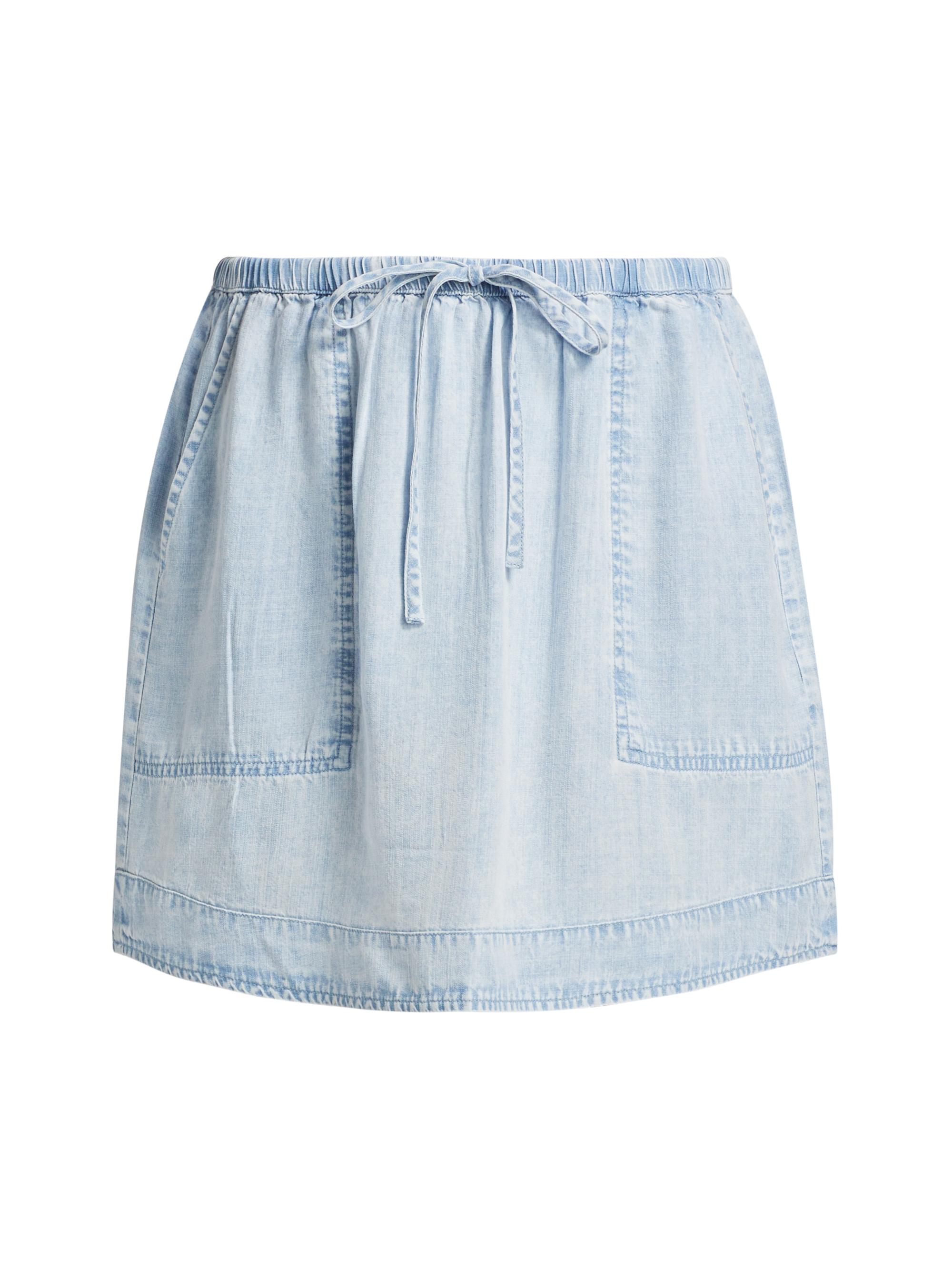 Stellae Dux Women's Denim Drawstring Miniskirt - Bleached Indigo