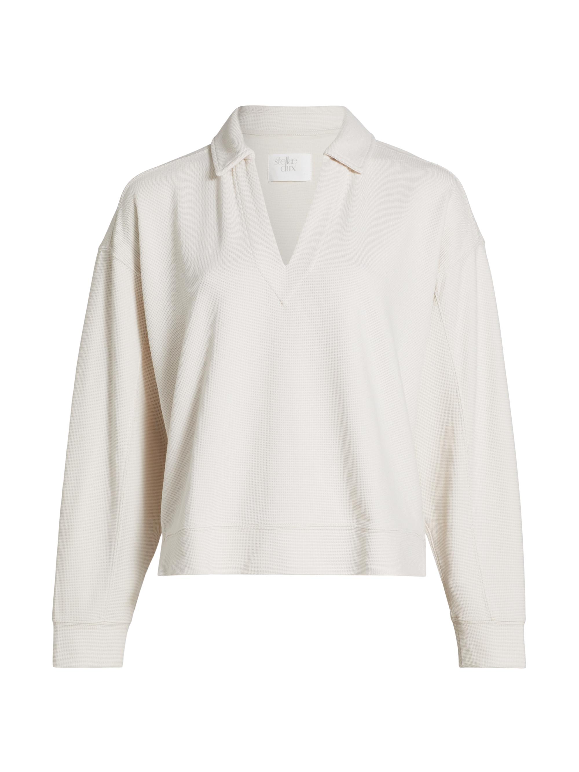 Stellae Dux Women's Waffle Scuba Polo Sweatshirt - Moonstone