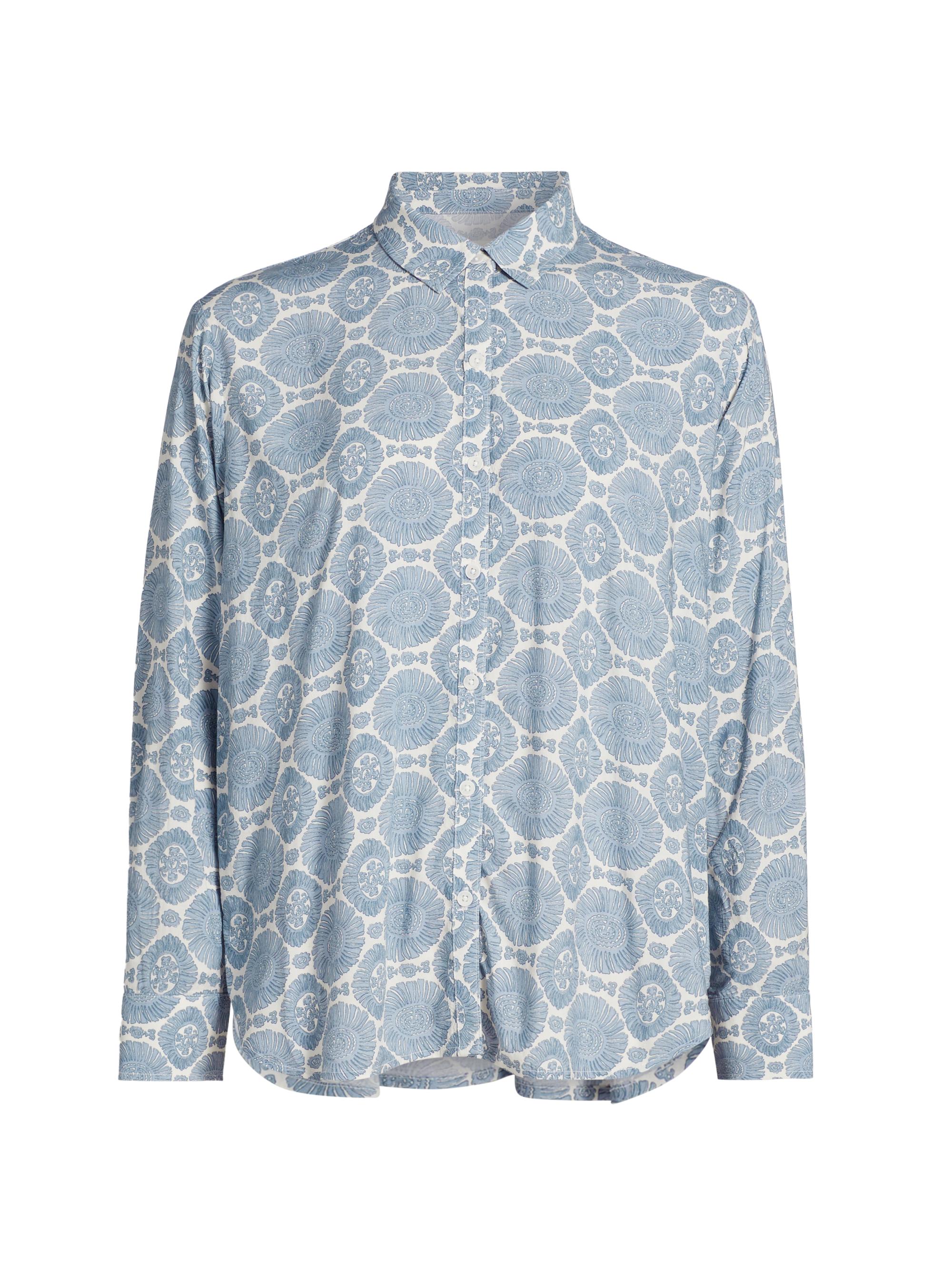 Stellae Dux Women's Sun Print Button-Front Shirt - Ash Navy Sun Print