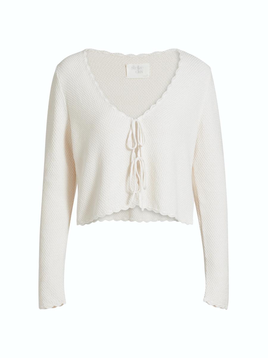 Stellae Dux Scalloped Tie-Front Cardigan | Saks Fifth Avenue