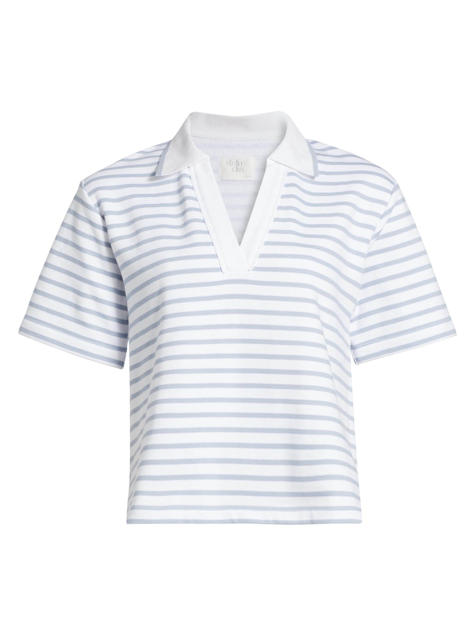 Stellae Dux Women's Striped Cotton Polo Shirt - White Seaport