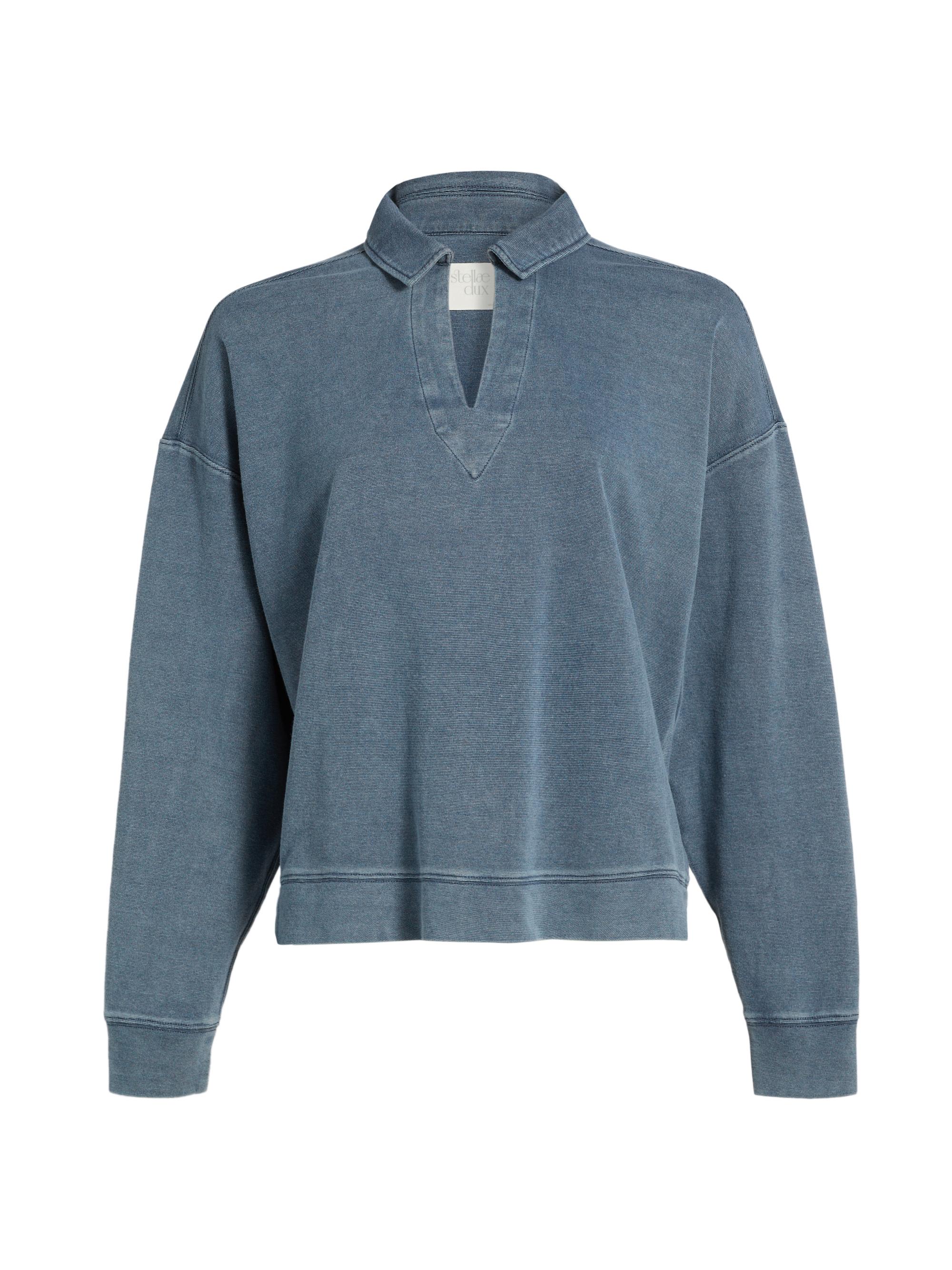 Stellae Dux Women's Cotton-Blend Polo Sweatshirt - Indigo