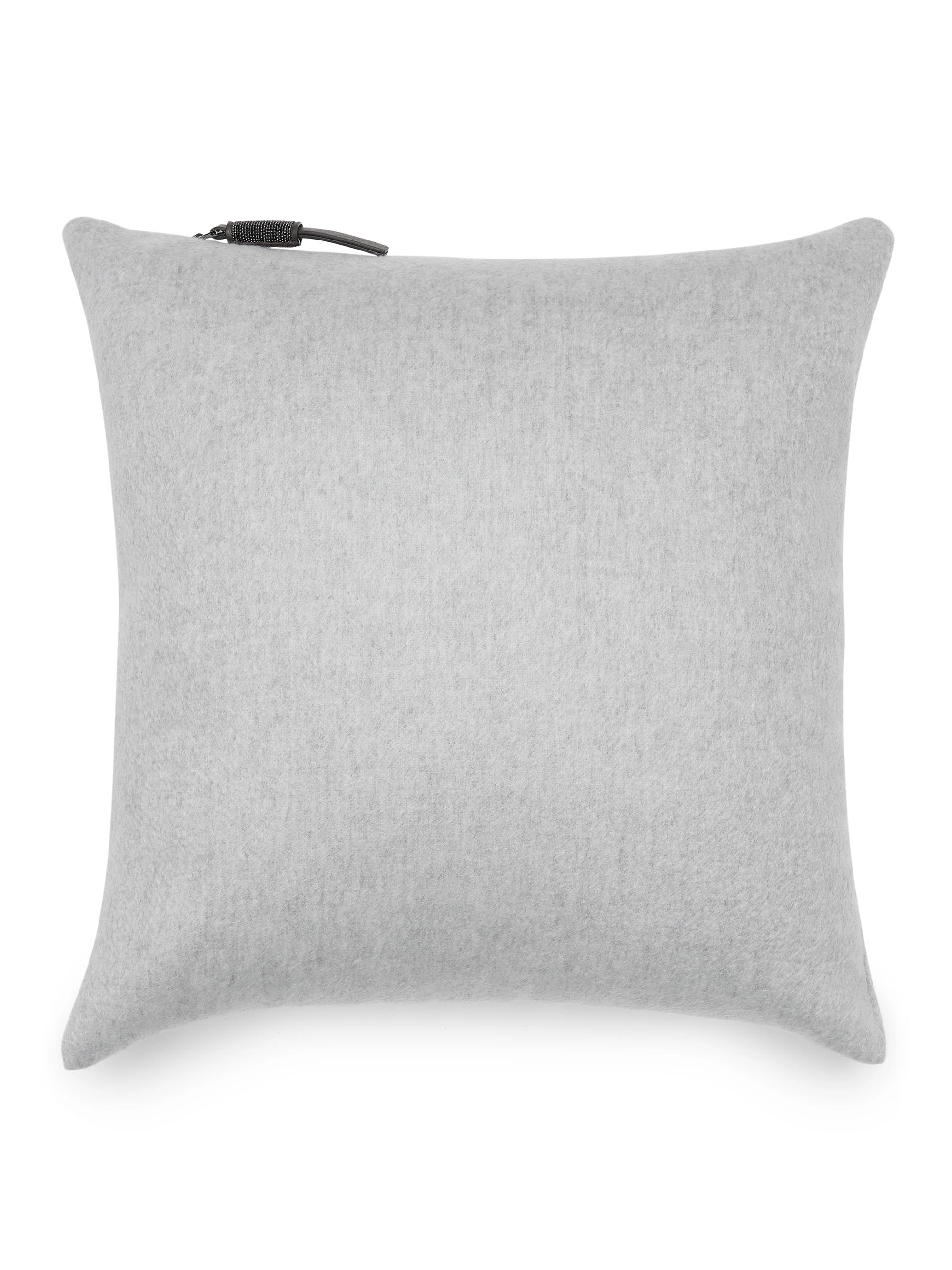 Brunello Cucinelli Double Cashmere Beaver Cloth Cushion with Shiny Zipper Pull - Light Grey