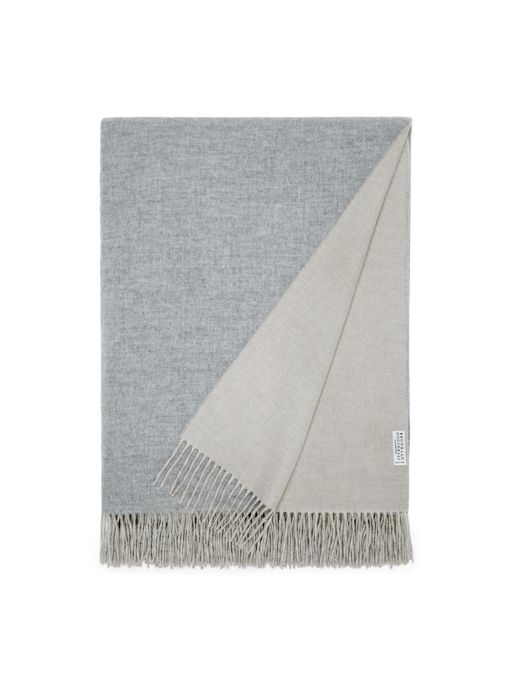Brunello Cucinelli Cashmere Double Cloth Lightweight Throw with Fringe - Grey