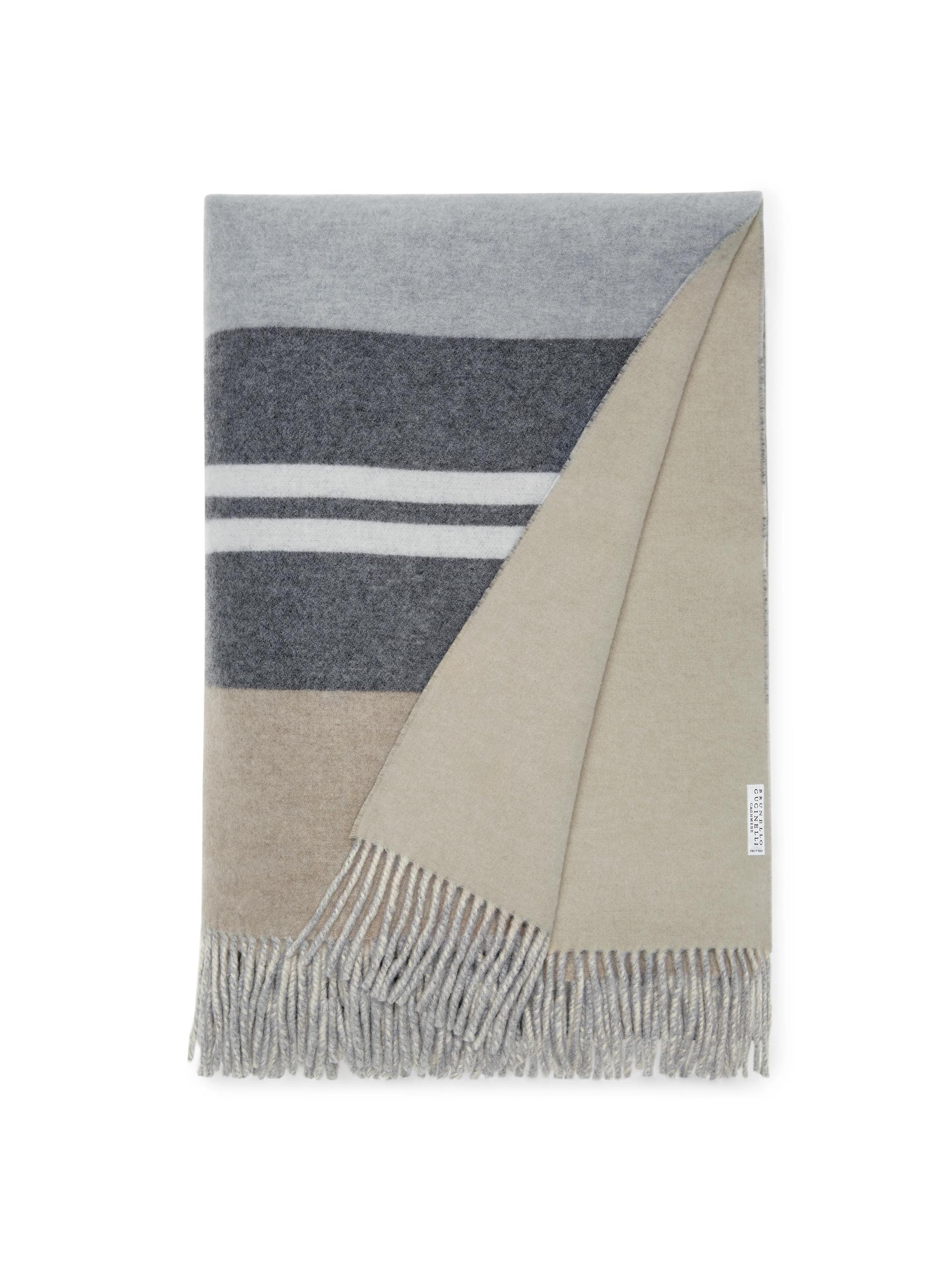 Brunello Cucinelli Striped Cashmere Double Cloth Throw with Fringe - Beige