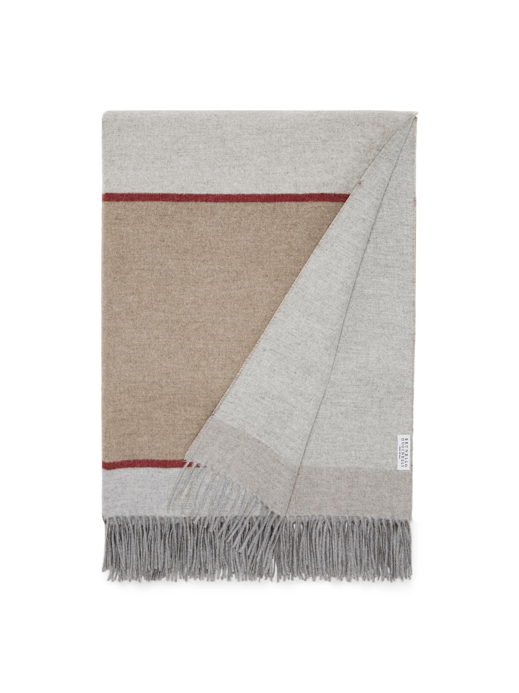 Brunello Cucinelli Silk Color Block Throw with Fringe - Camel