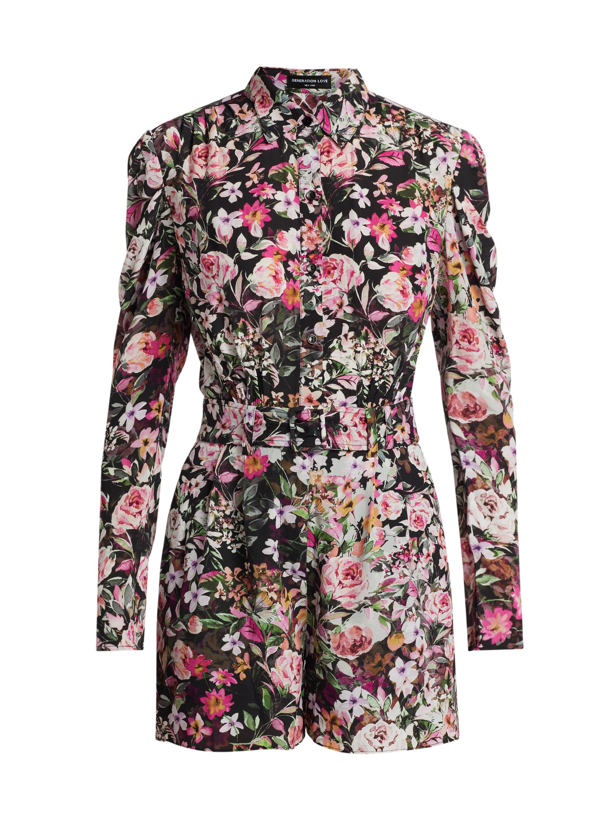 Generation Love Women's Kaline Floral Romper - Zesty Floral Black Pink