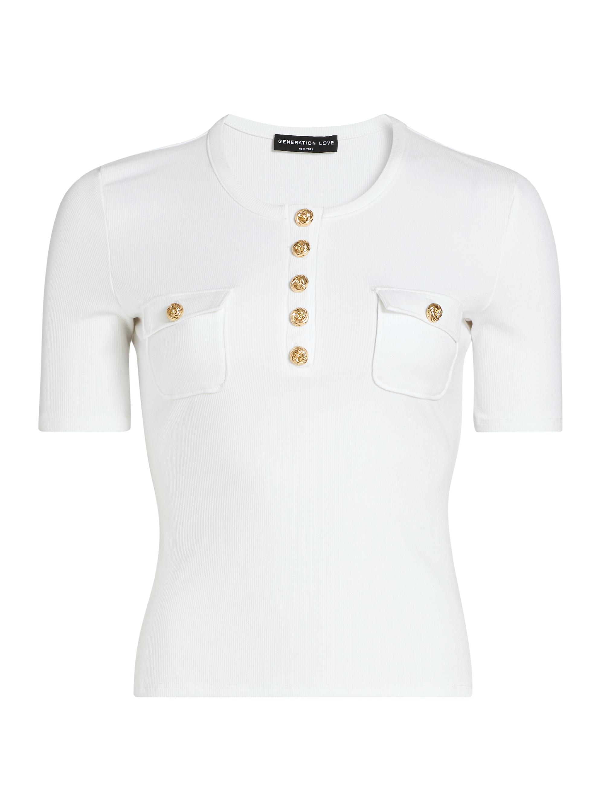 Generation Love Women's Faith Solid Slim-Fit Pocket Top - White