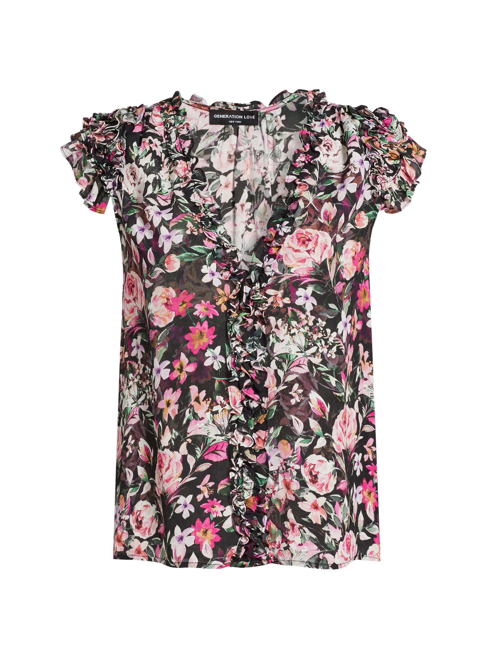Generation Love Women's Sia Floral Print Blouse - Zesty Floral Black Pink
