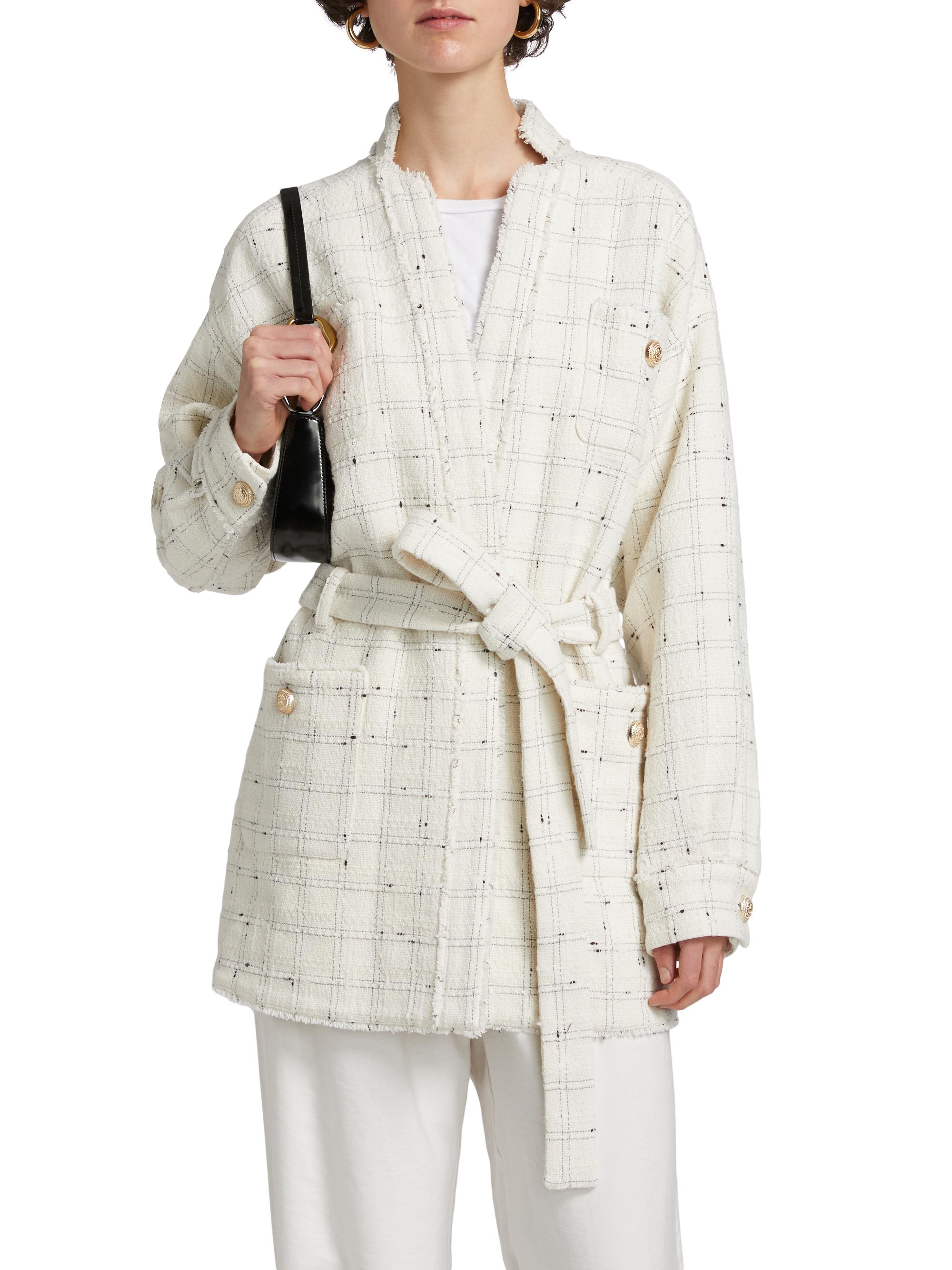 2PLAN フレンチツイードクロップジャケット アイボリー Generation Love Lainey Windowpane Tweed Wrap Jacket | Saks Fifth