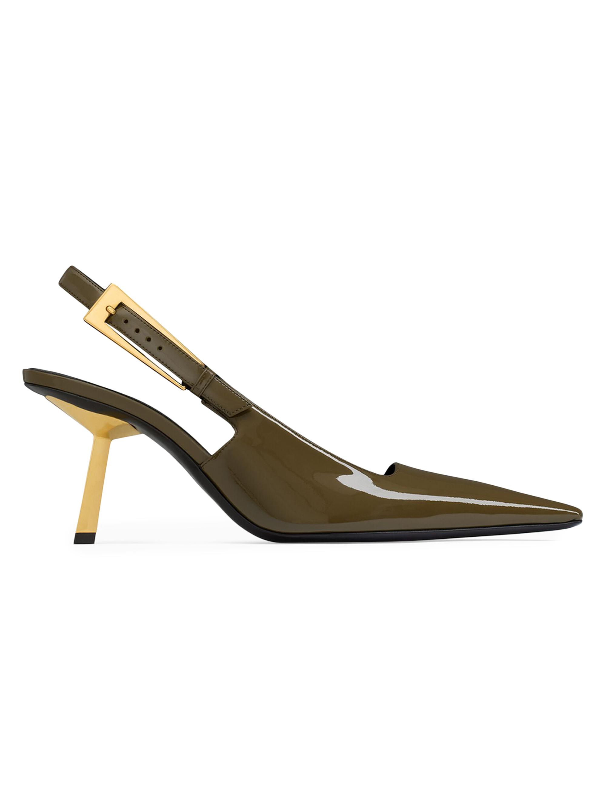 Saint Laurent Women's Lee Slingback Pumps in Patent Leather - Kaki