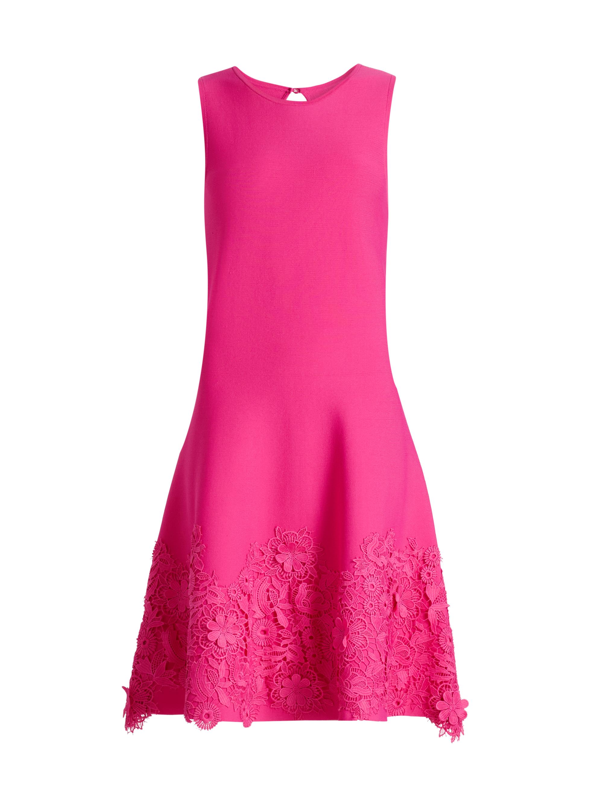 Teri Jon by Rickie Freeman Women's Lace Trim Fit-&-Flare Cocktail Dress - Hot Pink