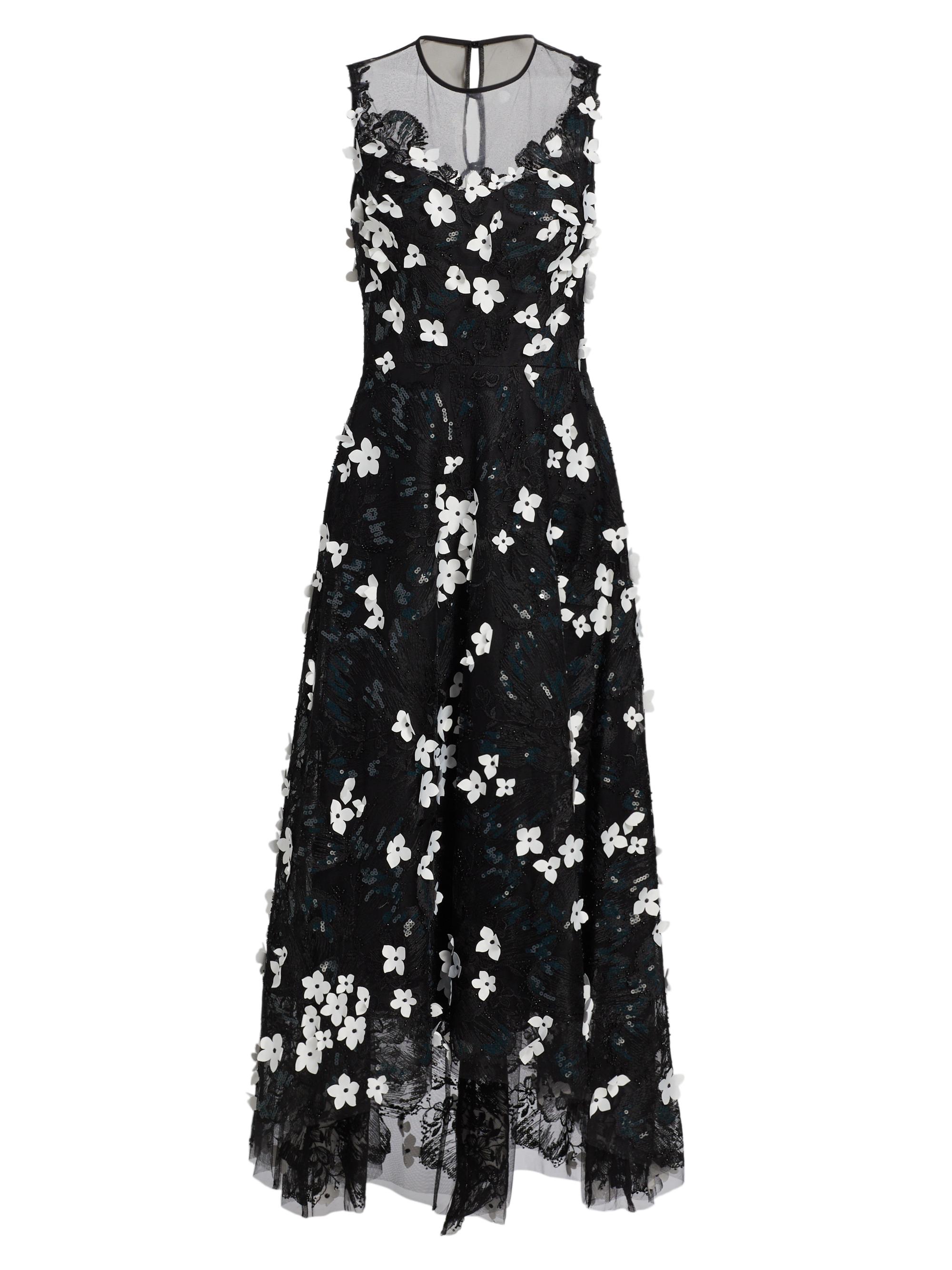 Teri Jon by Rickie Freeman Women's Floral Appliqué High-Low Cocktail Dress - Black White