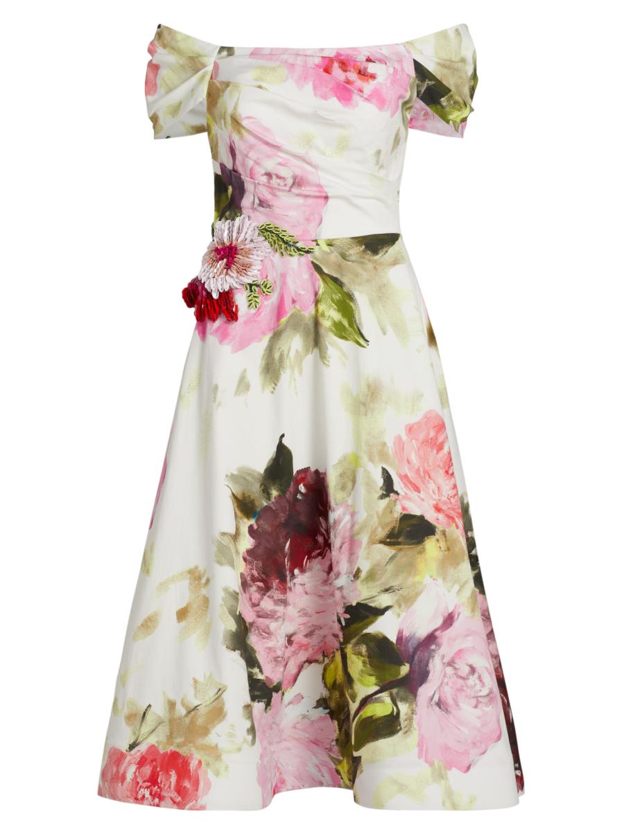 Teri Jon by Rickie Freeman Floral Off-the-Shoulder Cocktail Dress | Saks  Fifth Avenue