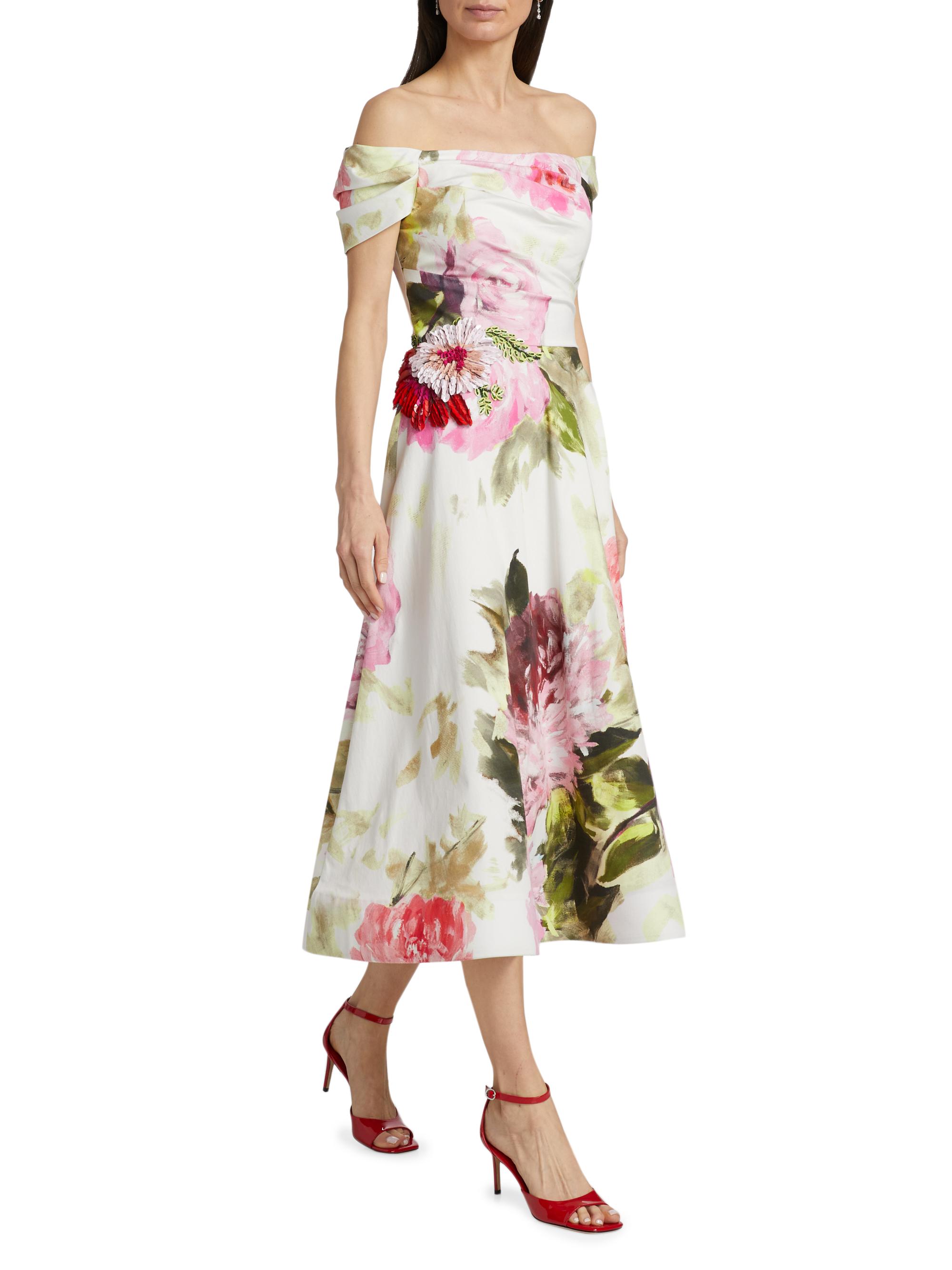 Teri Jon by Rickie Freeman Floral Off-the-Shoulder Cocktail Dress | Saks  Fifth Avenue