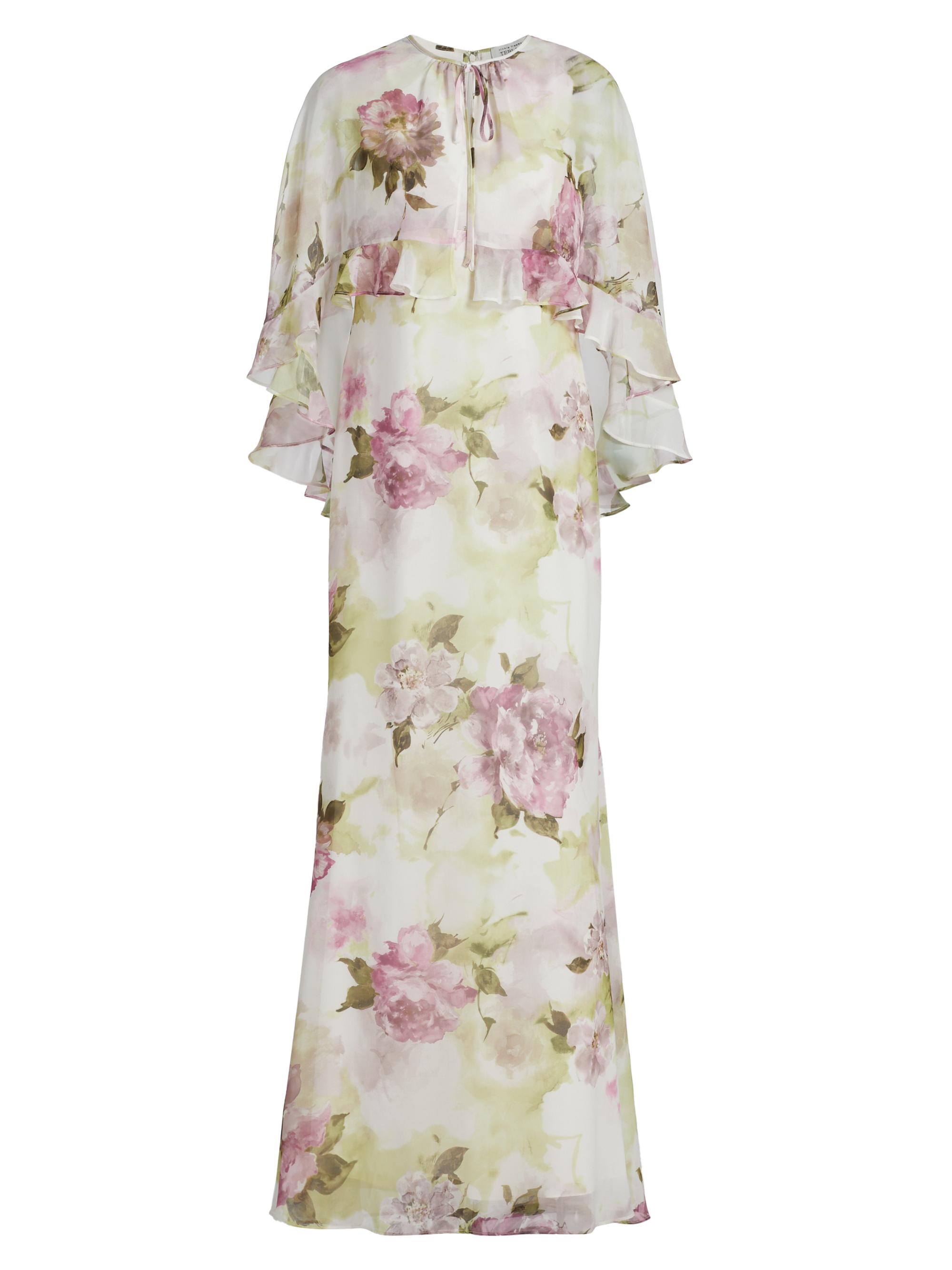 Teri Jon by Rickie Freeman Women's Floral Chiffon Ruffle Capelet Gown - White Multi