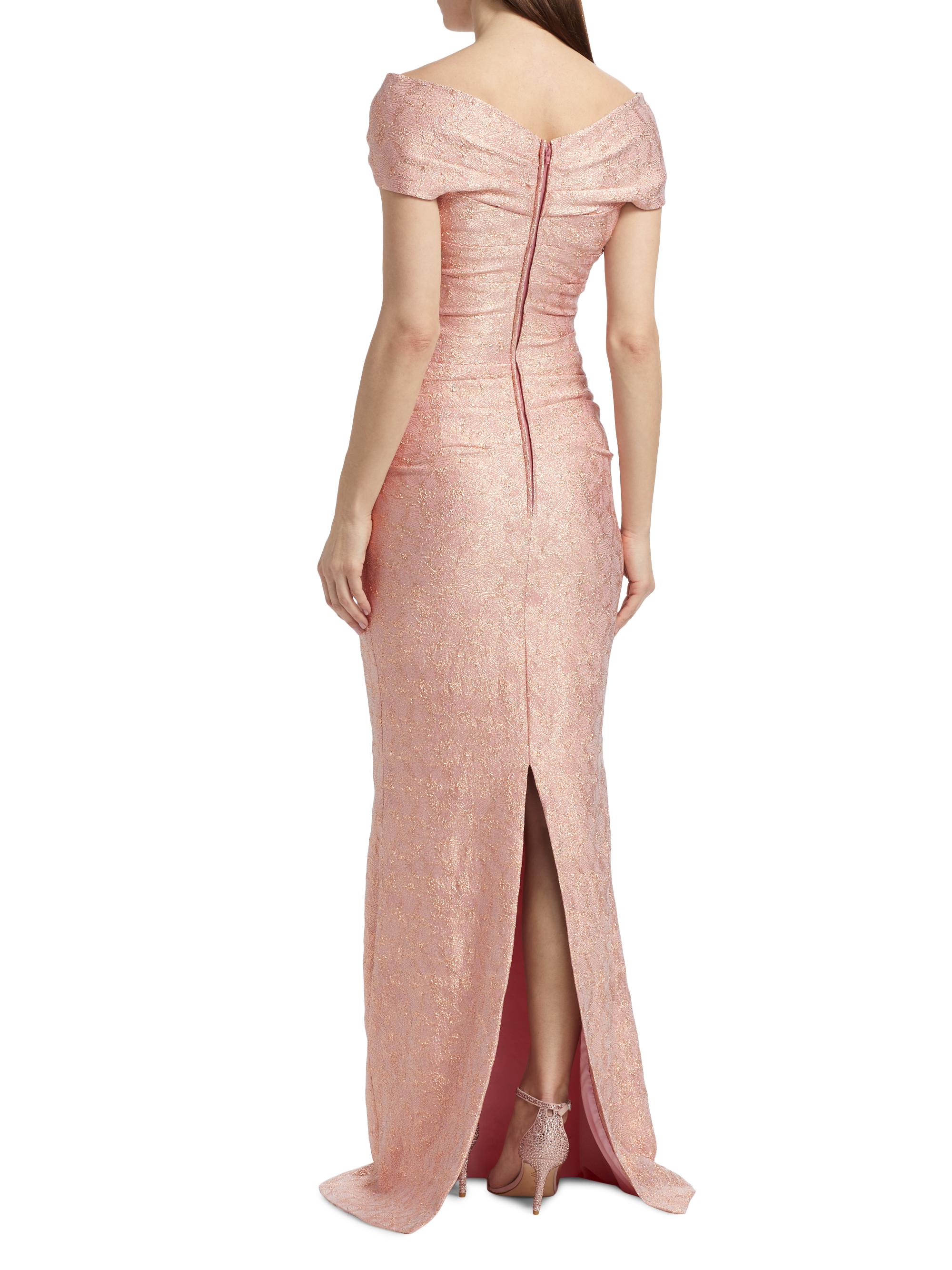 Teri Jon by Rickie Freeman Women's Metallic Jacquard Off-The-Shoulder Gown - Rose Gold - Size 16