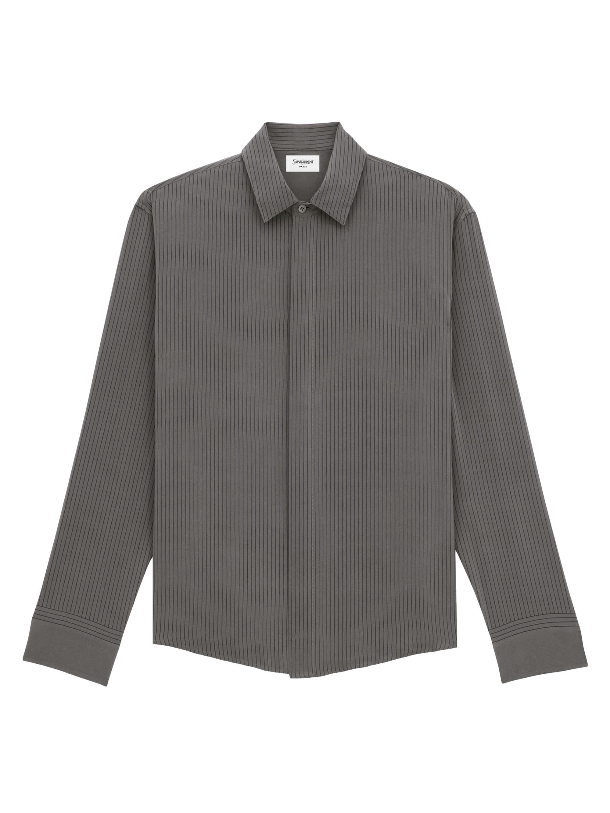 Saint Laurent Men's Cassandre Shirt in Striped Silk - Anthracite