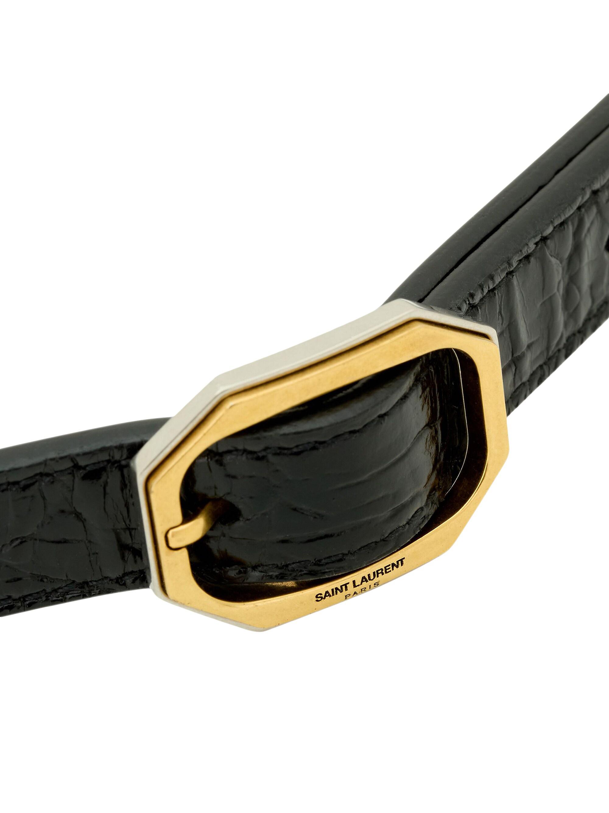 Saint Laurent Frame Thin Belt in Crocodile-Embossed Leather