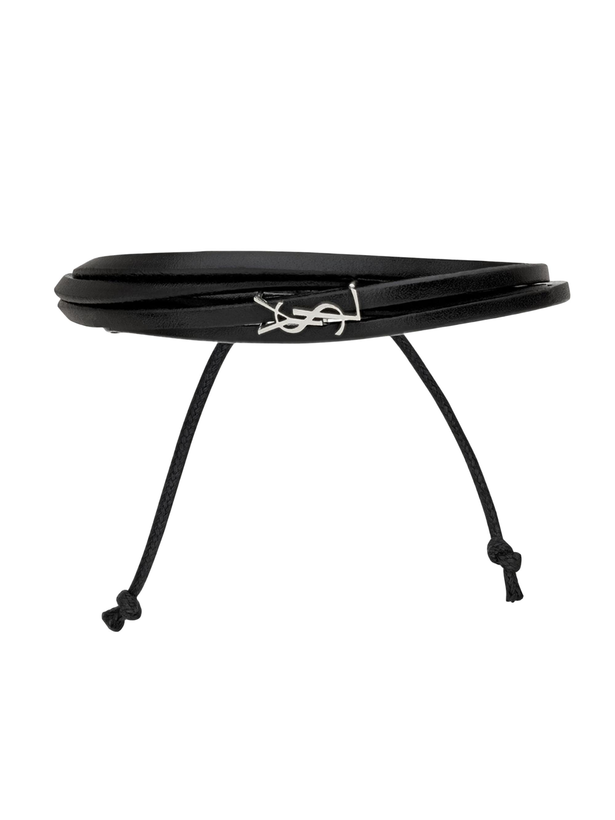 Saint Laurent Men's Cassandre Multi-Strand Bracelet in Leather - Black And Oxidized Nickel