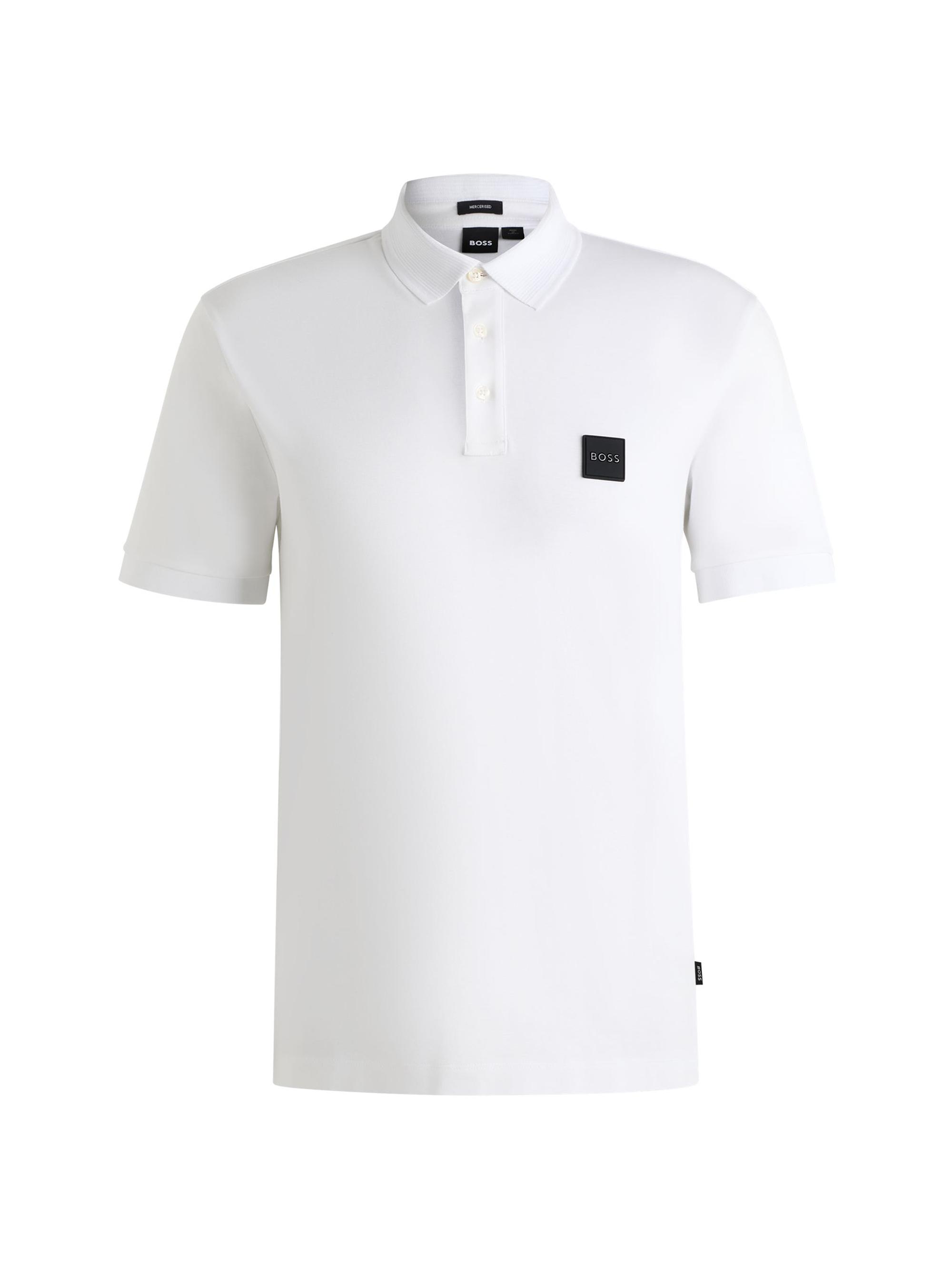 BOSS Men's Mercerized-Cotton Polo Shirt with Logo Badge - White