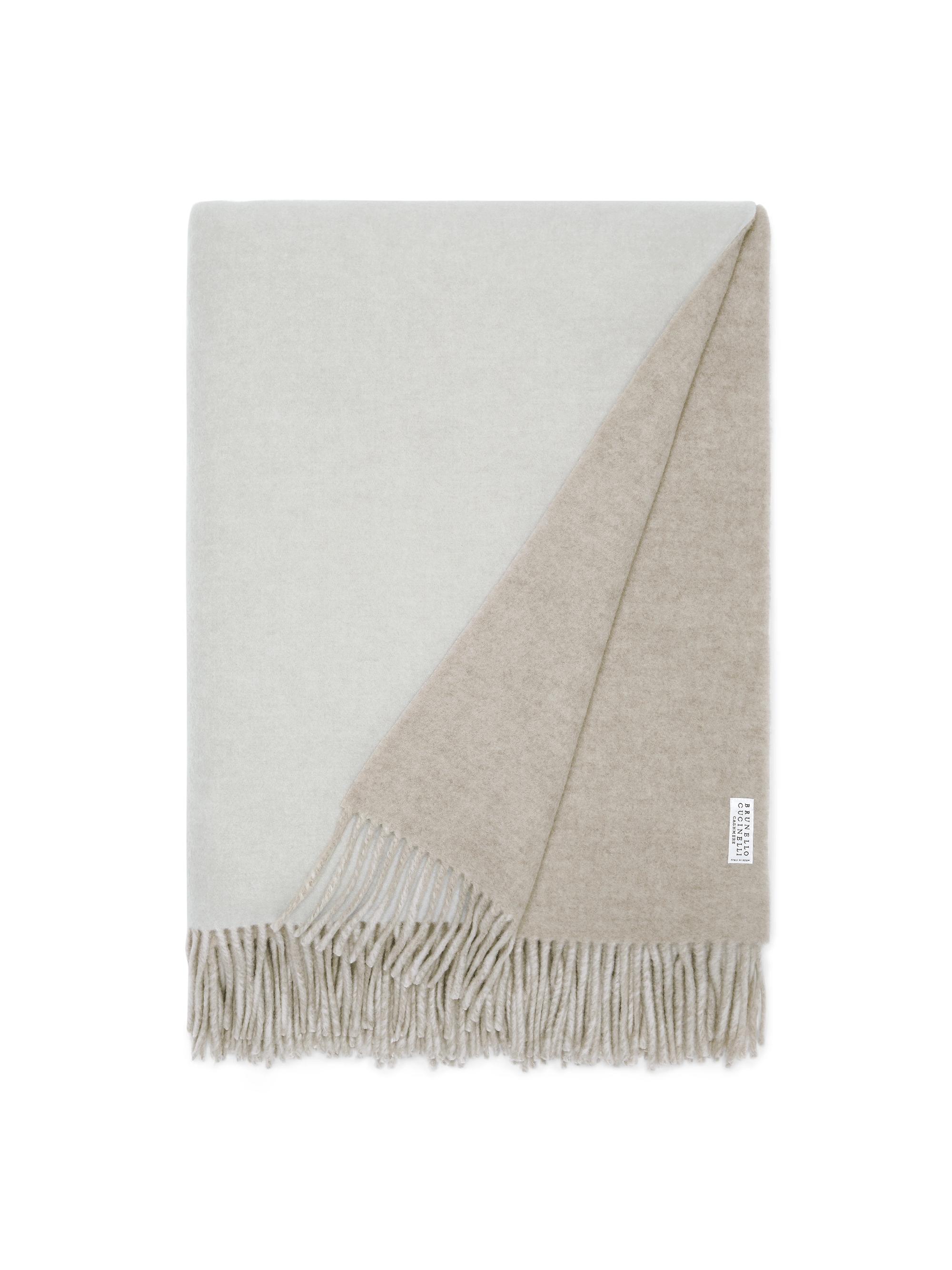 Brunello Cucinelli Cashmere Double Cloth Throw with Border and Fringe - Beige