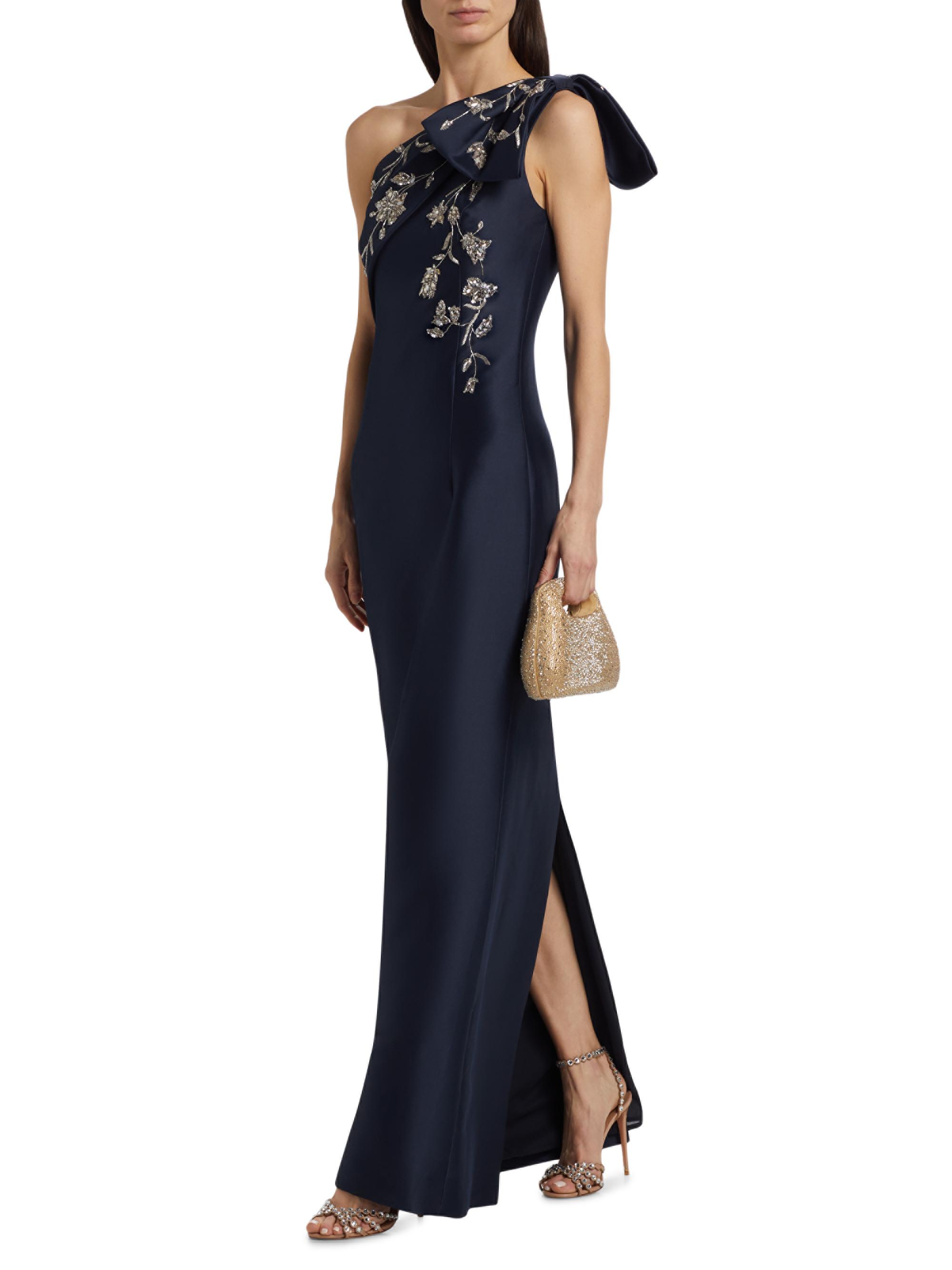 open lace back dress One Shoulder Draped Sequin Gown main image 1