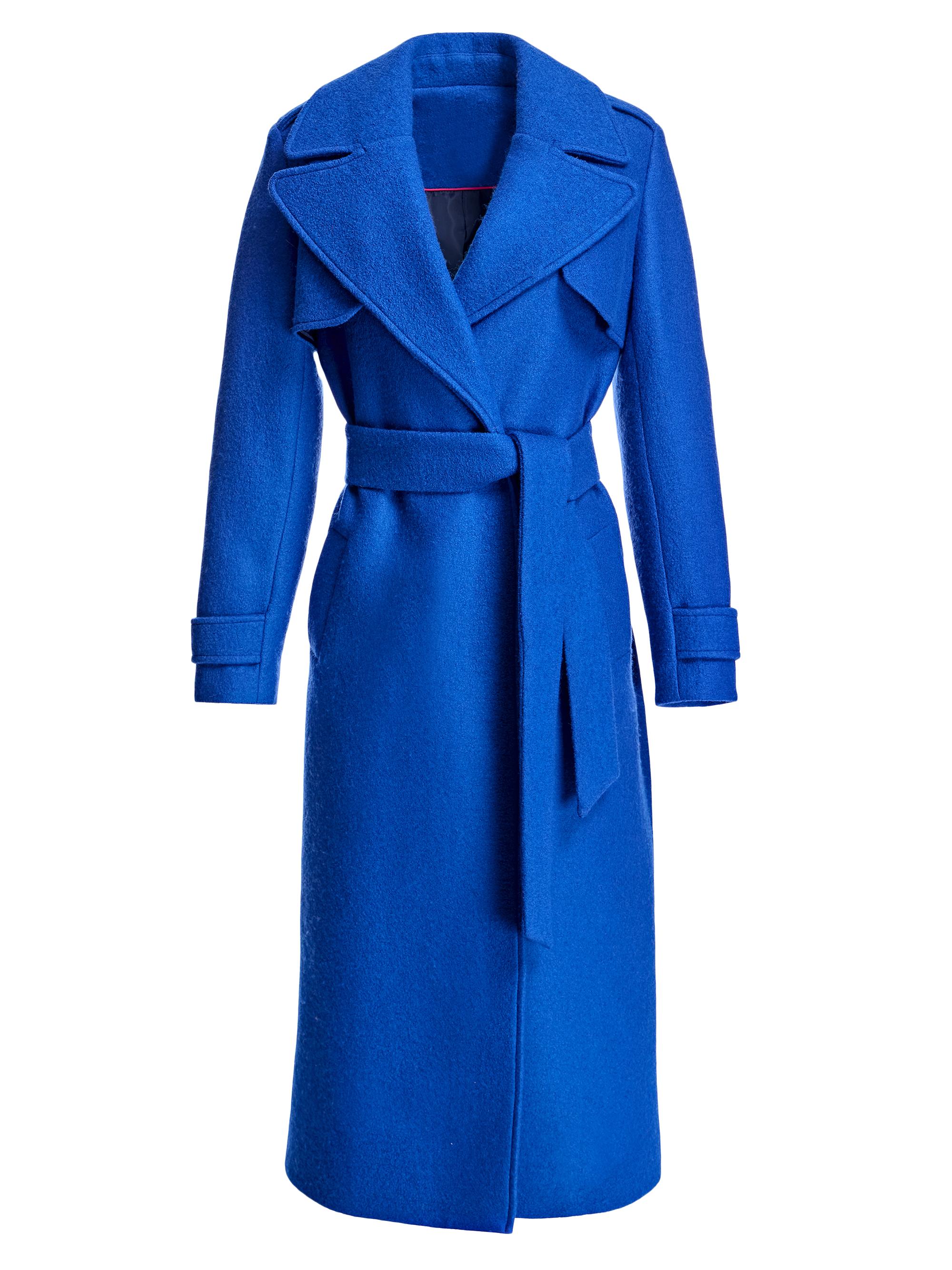 Maximilian Women's Merino Wool Belted Trench Coat - Royal Blue
