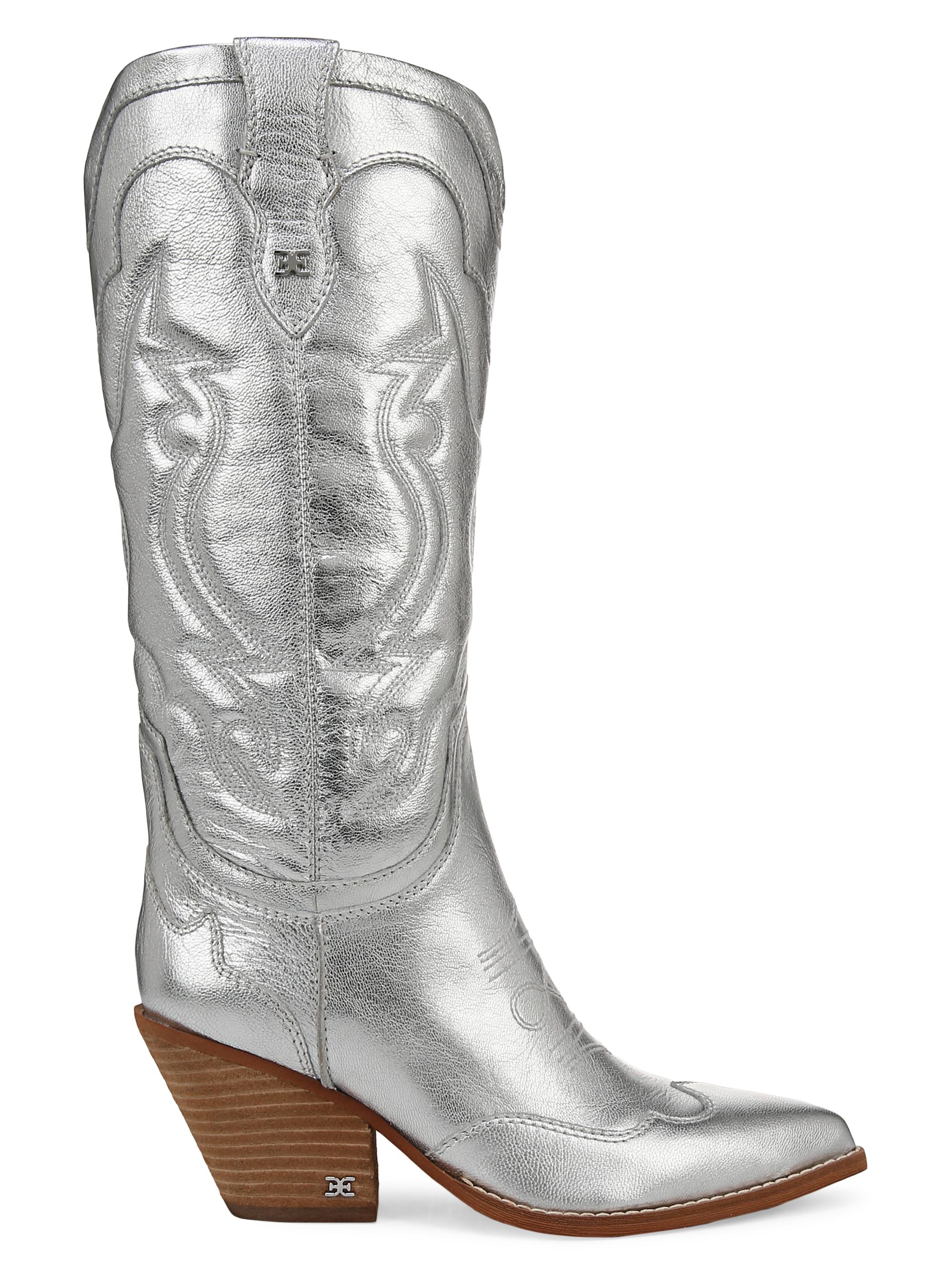 Sam Edelman Women's James 70MM Metallic Leather Western Tall Boots - Silver