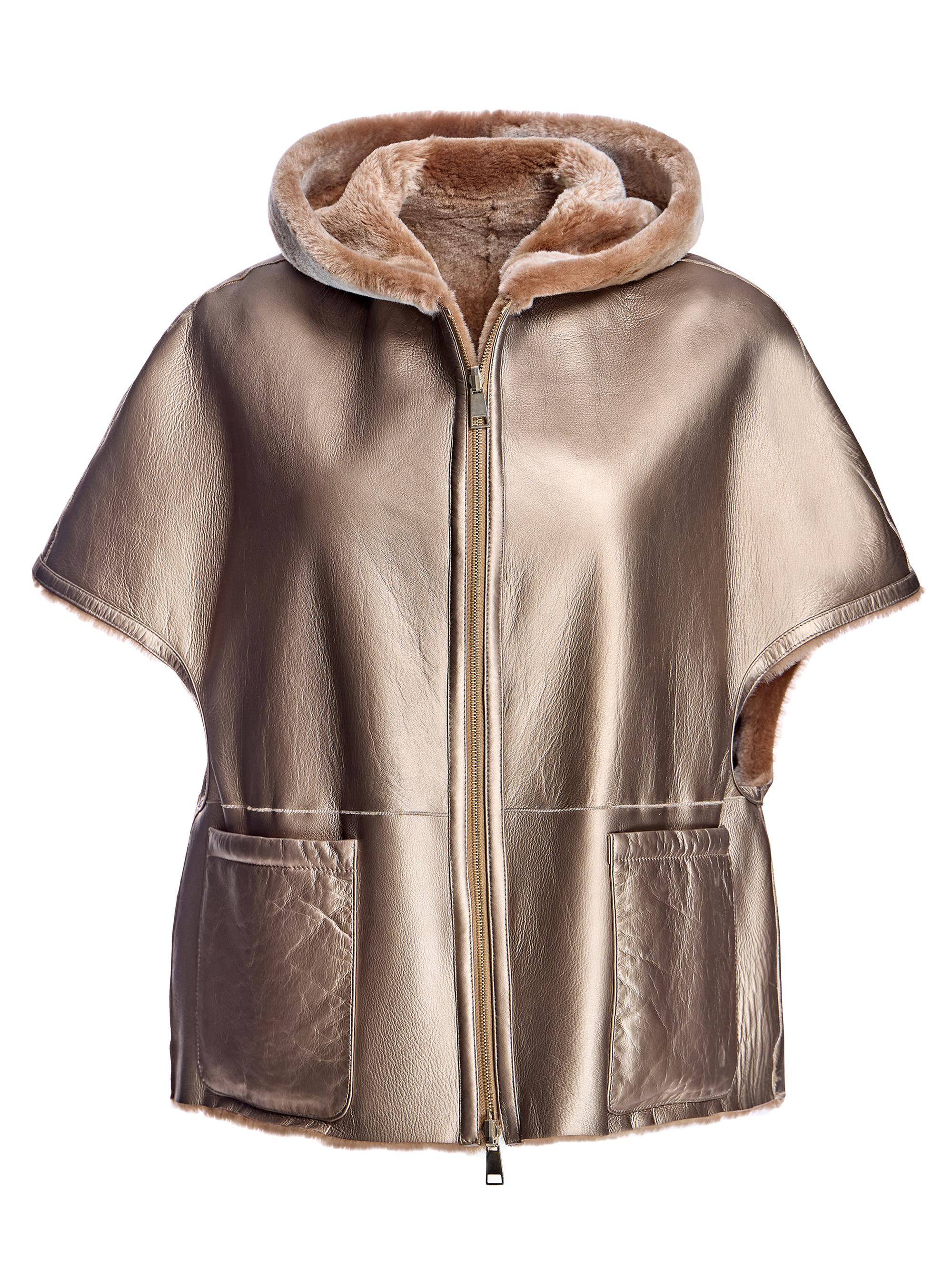 Maximilian Women's Lamb Shearling Zipper Cape - Bronze