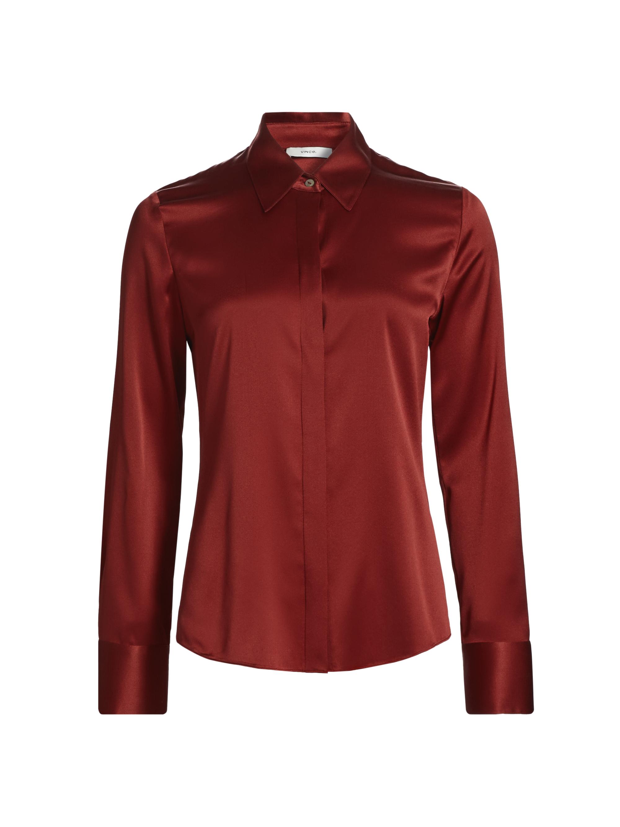 Vince Women's Satin Button-Front Slim-Fit Shirt - Ruby Ink