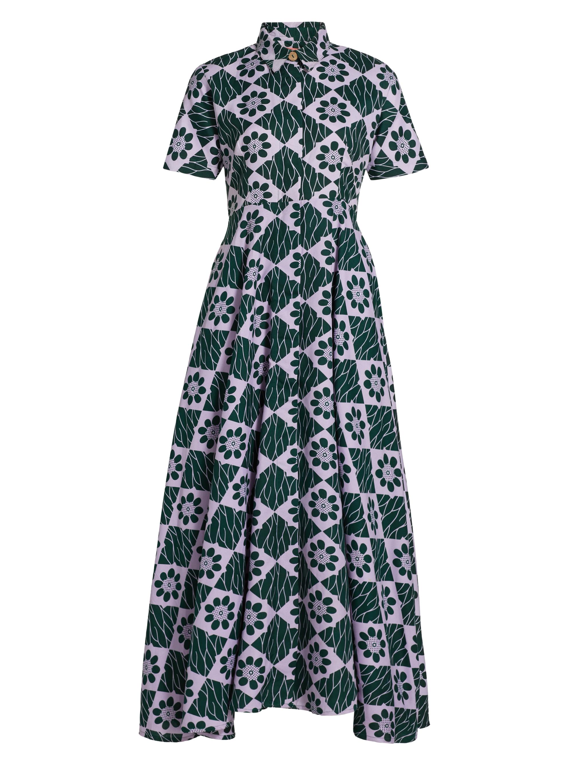 Elisamama Women's Feyi Abstract Print A-Line Maxi Shirtdress - Lavender