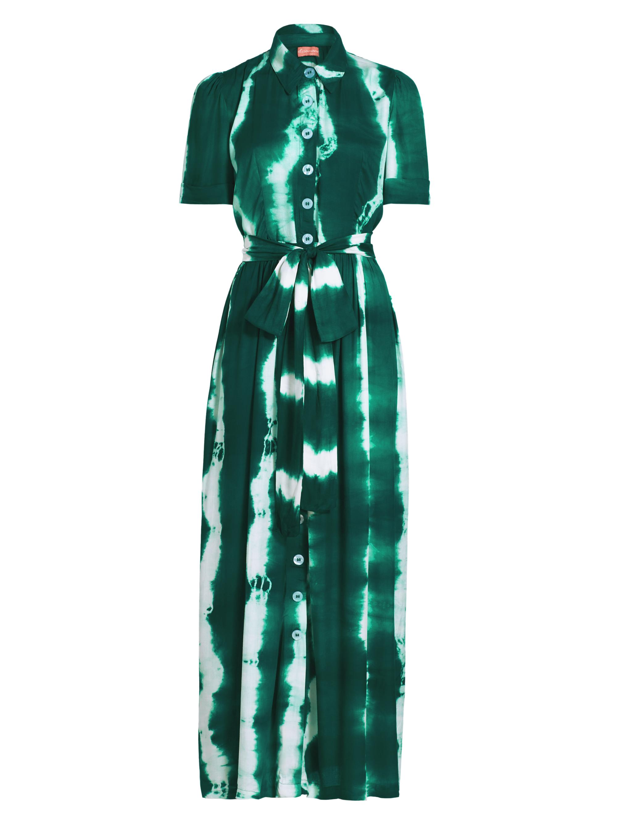 Elisamama Women's Asake Tie-Dye Cotton-Blend Belted Maxi Shirtdress - Green