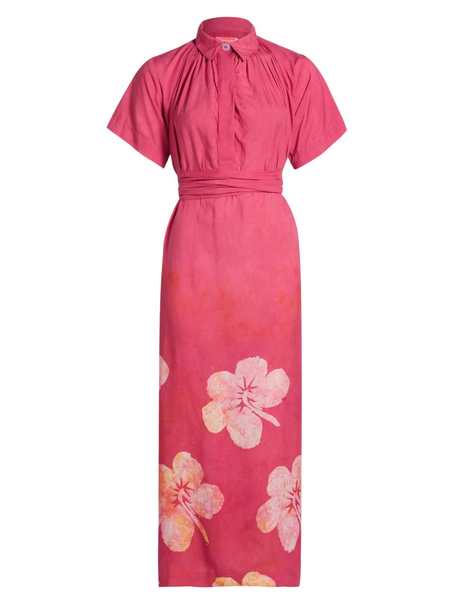Elisamama Women's Issa Floral Cotton Belted A-line Midi-dress In Red