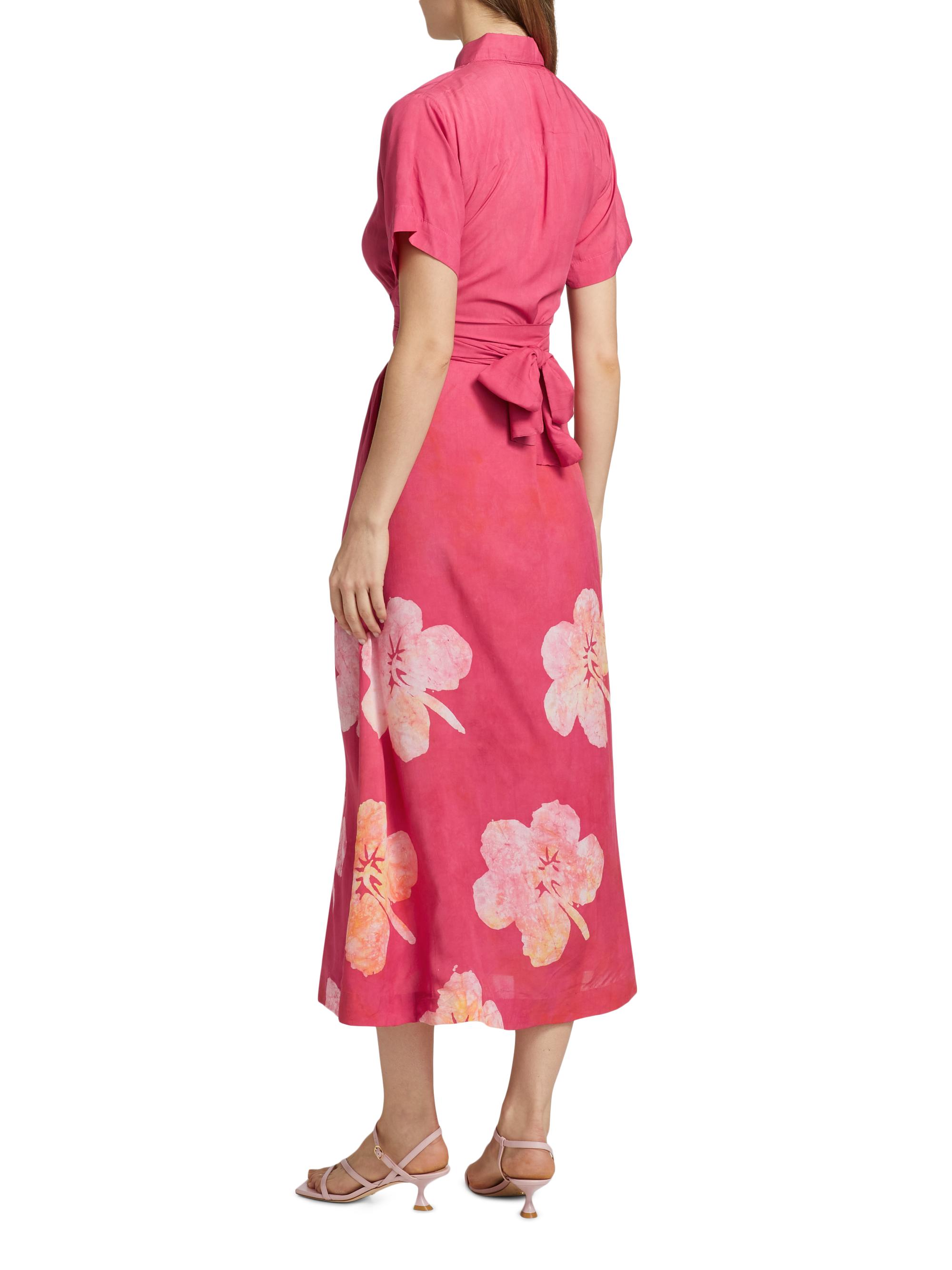 Elisamama Issa Floral Cotton Belted A-Line Midi-Dress | The Summit