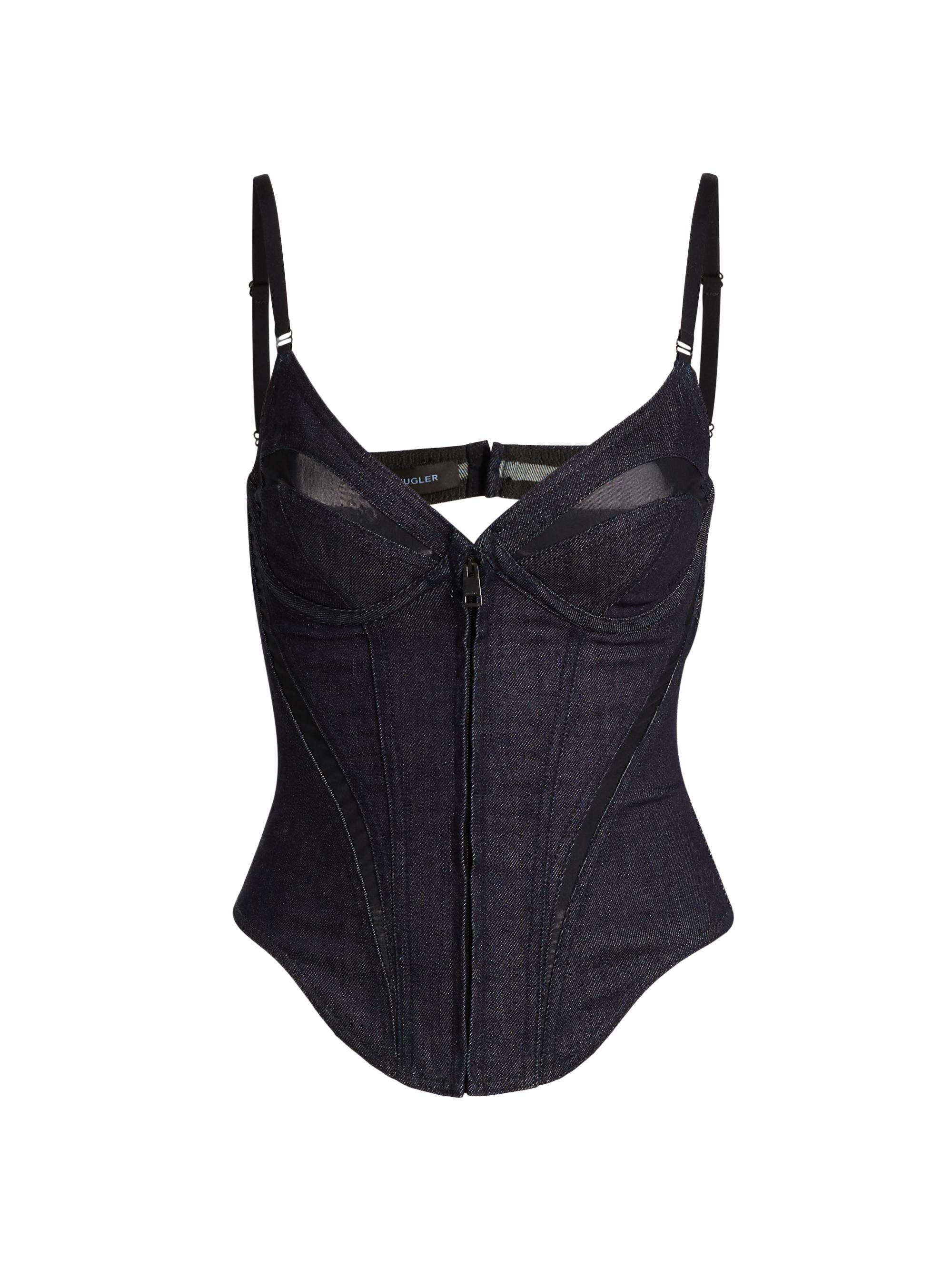 Mugler Women's Corset Stretch Raw Denim Top - Raw Blue Black