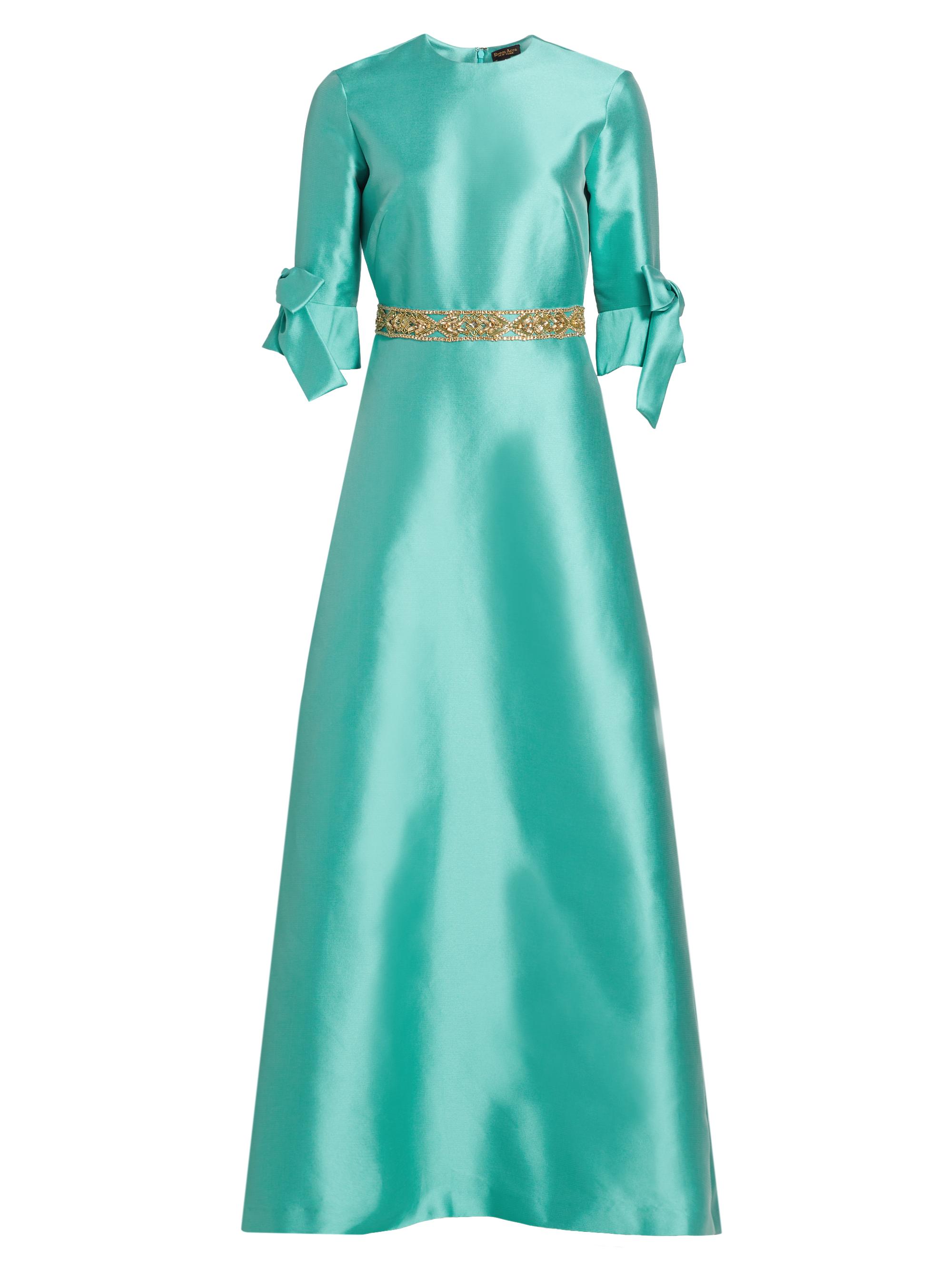 Reem Acra Women's Satin Embellished Bow-Cuff Gown - Turquoise