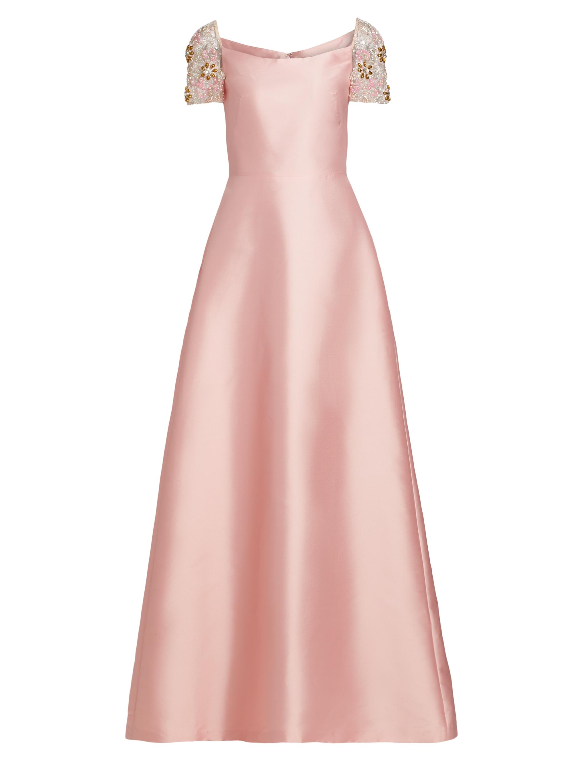 Reem Acra Women's Embellished-Sleeve Satin A-Line Gown - Rose