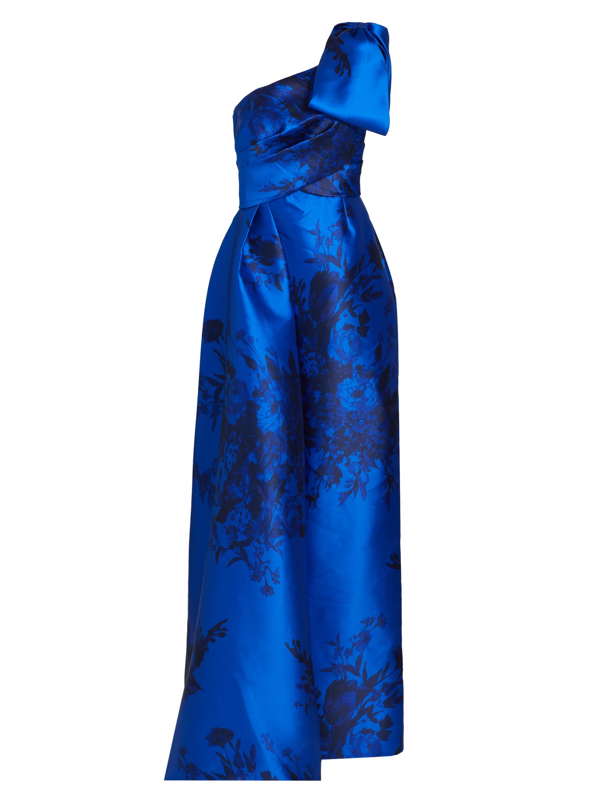 Rene Ruiz Collection Women's Jacquard One-Shoulder Fit & Flare Gown - Cobalt