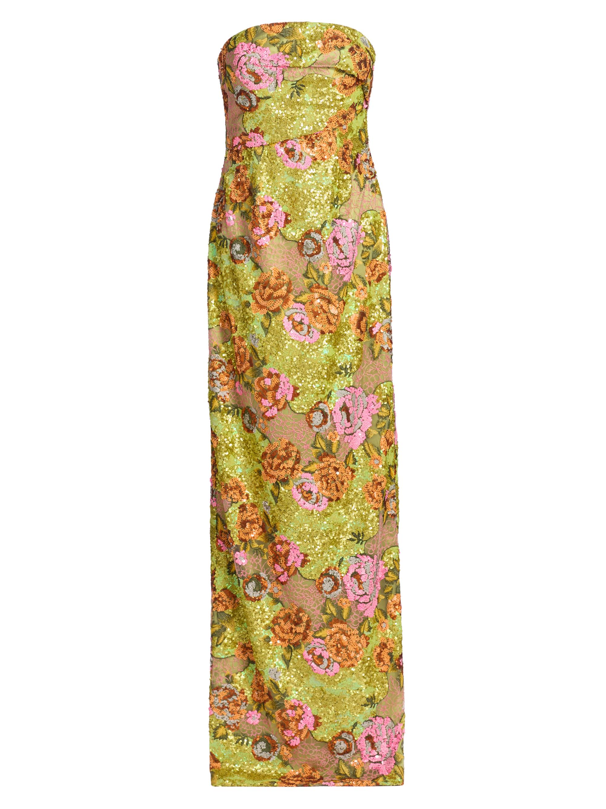 Rene Ruiz Collection Women's Embellished Floral Strapless Column Gown - Chartreuse Pink