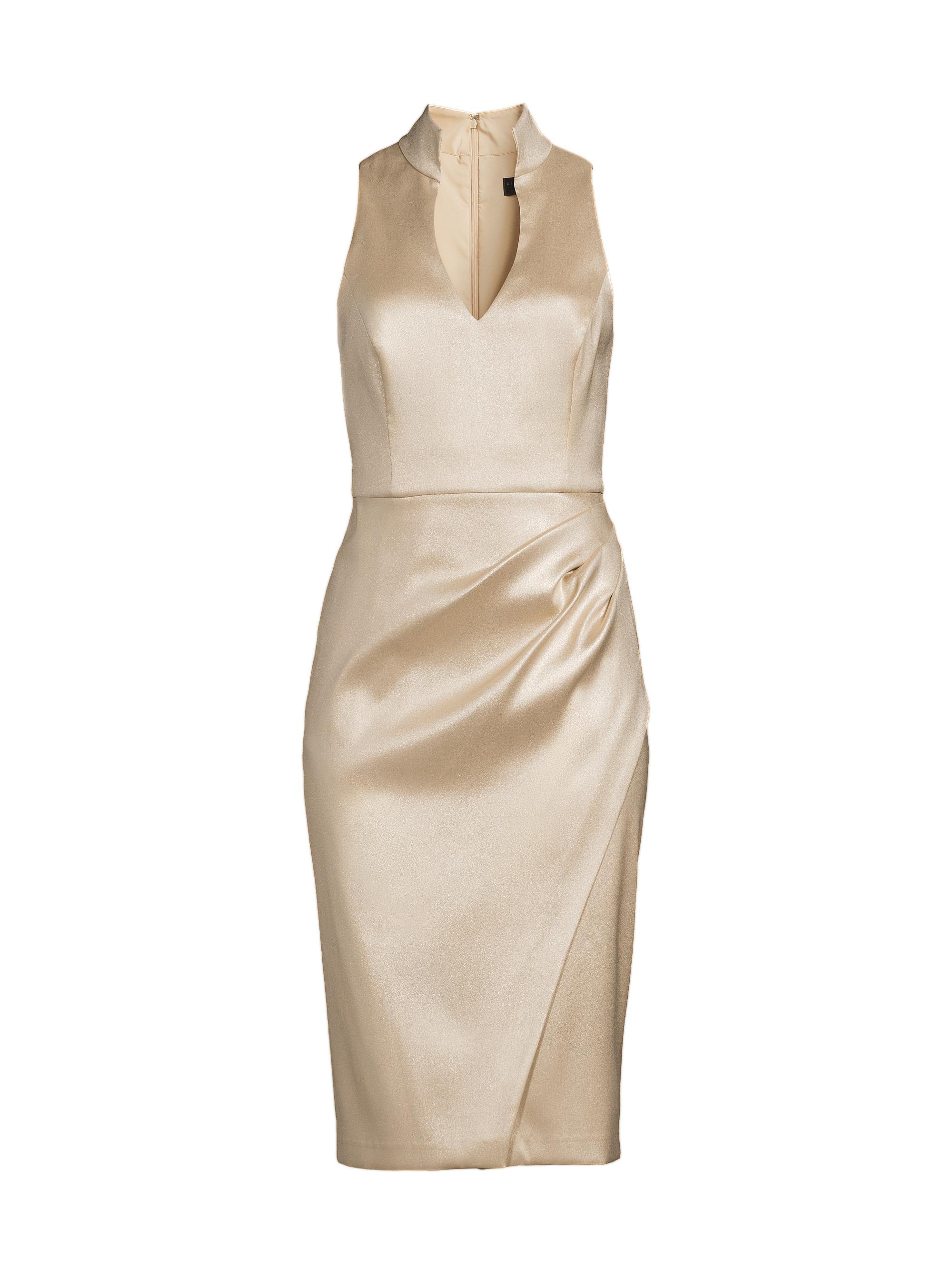 Aidan Mattox Women's Foiled Mikado Split Highneck Sheath Dress - Champagne Gold