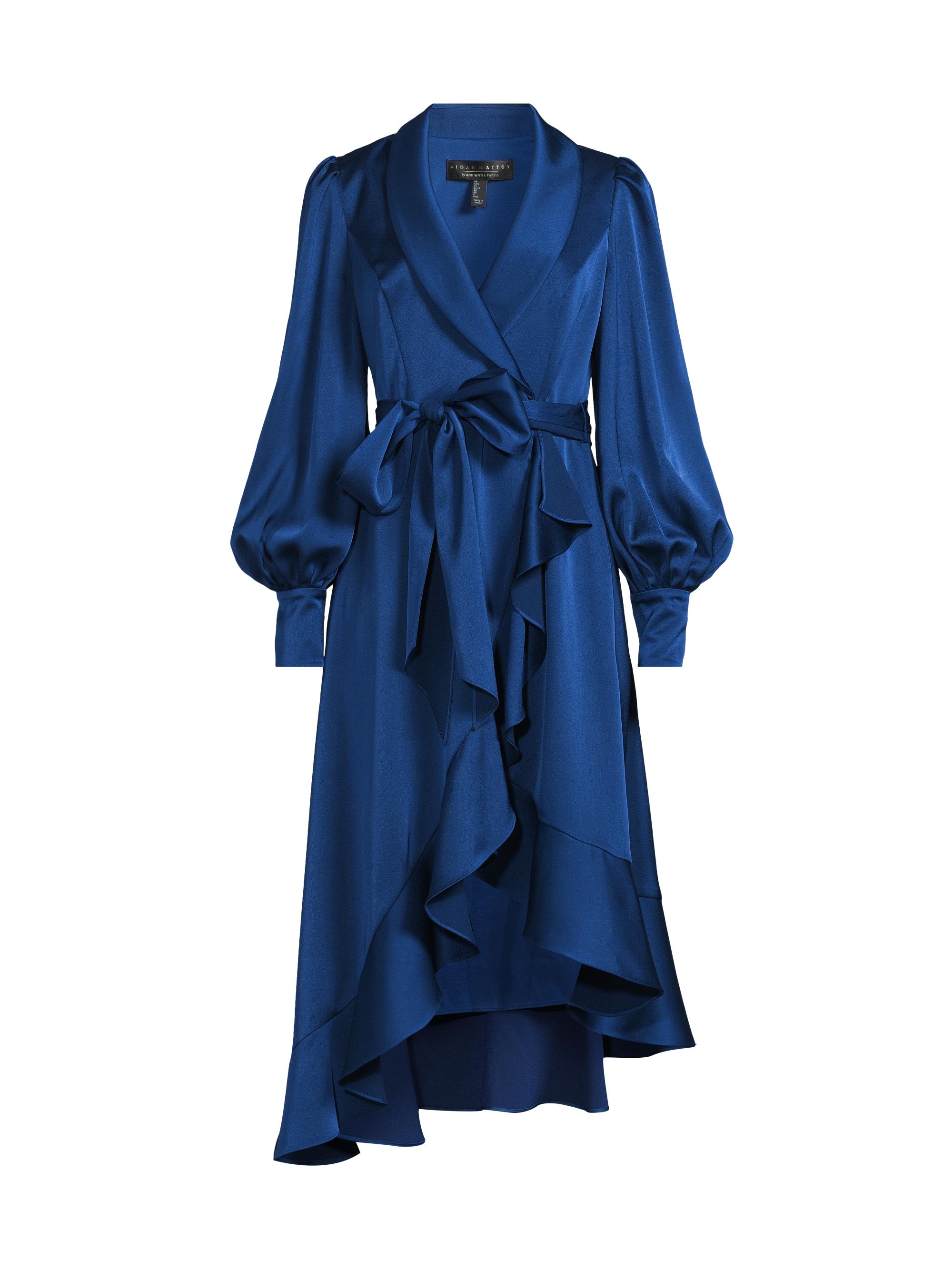 Aidan Mattox Women's Satin Ruffle High-Low Hem Wrap Dress - Deep Ocean
