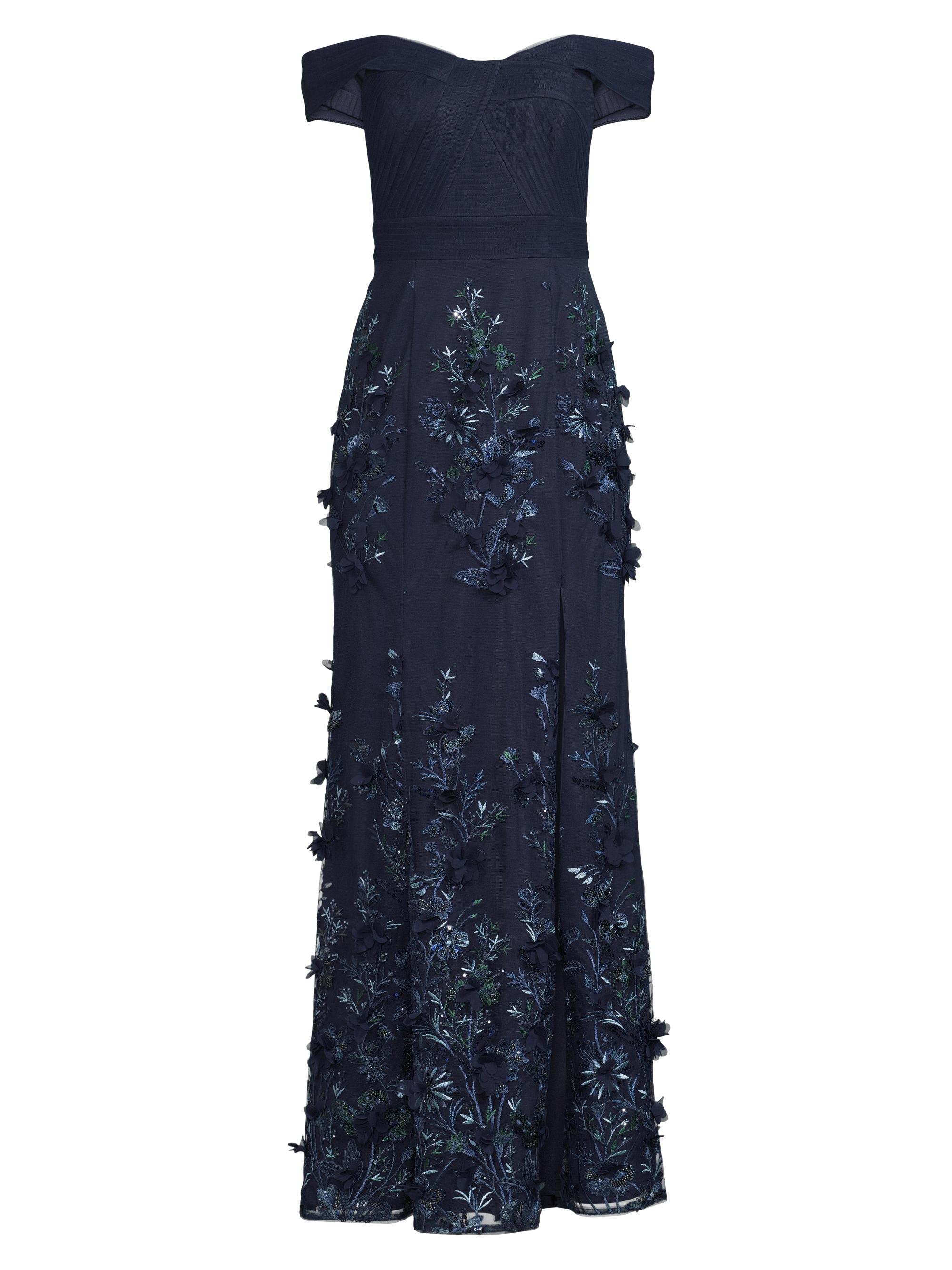 Aidan Mattox Women's Sequined Floral-Embroidered Off-The-Shoulder Gown - Navy