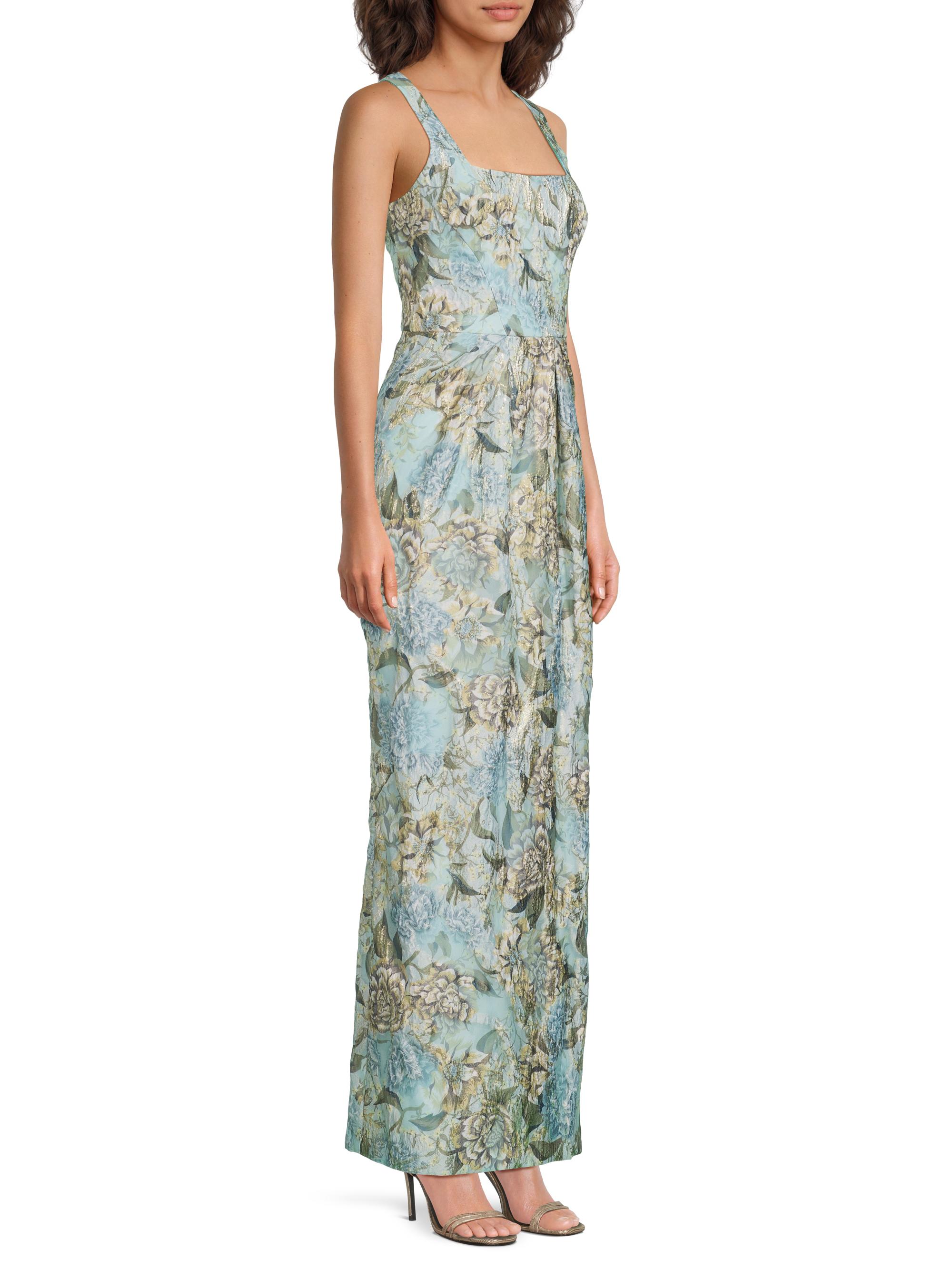 Floral Jacquard Back-Slit Sleeveless Maxi Dress