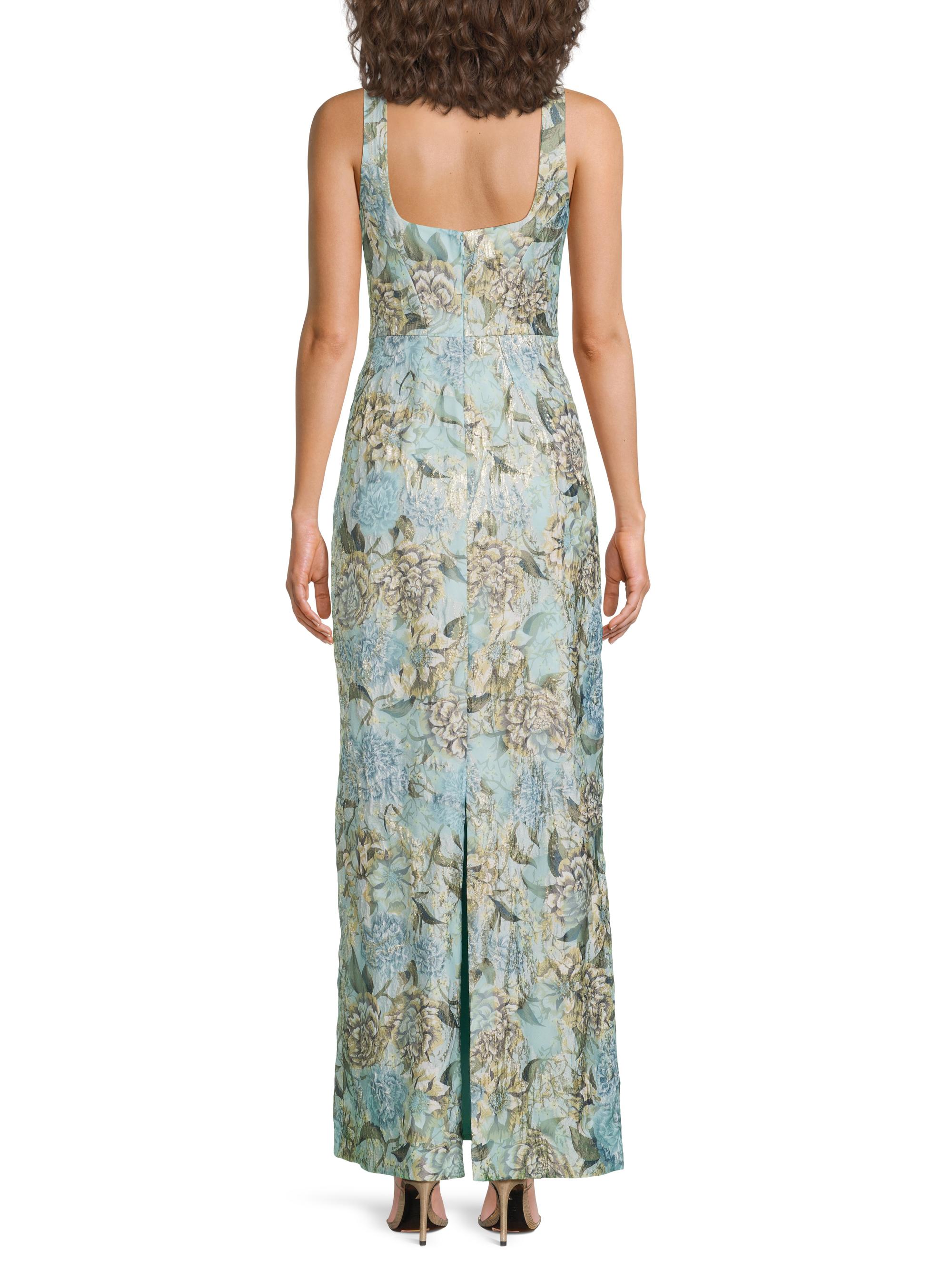 Aidan Mattox Floral Jacquard Back-Slit Sleeveless Maxi Dress